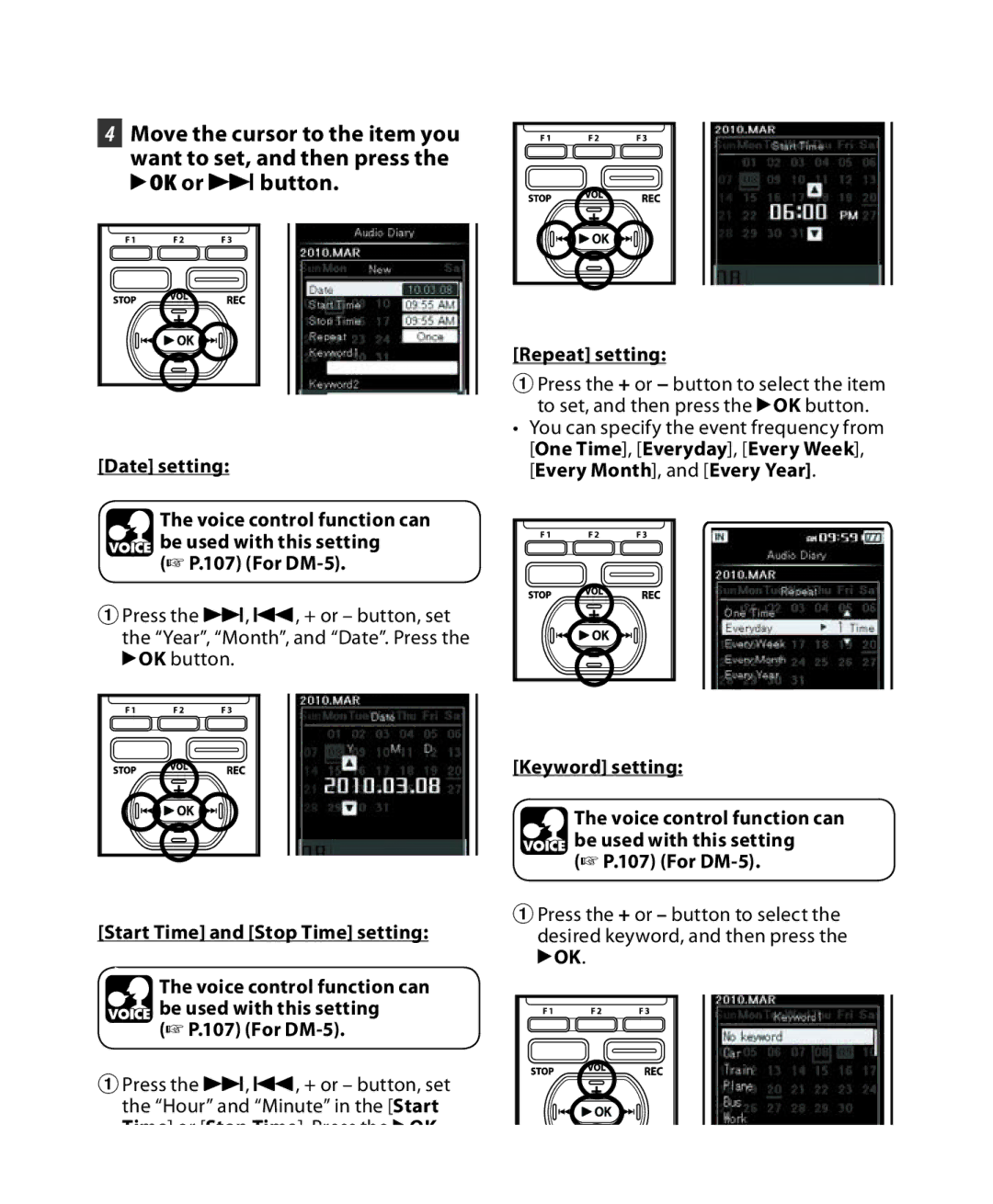 Olympus DM-3, DM-5 manual Repeat setting 