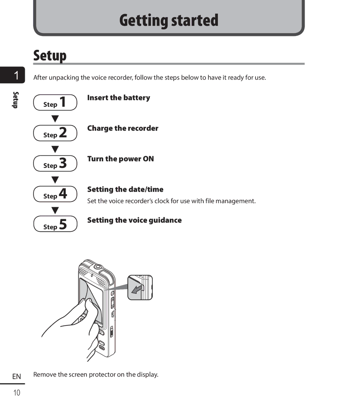 Olympus DM-901 user manual Setup 