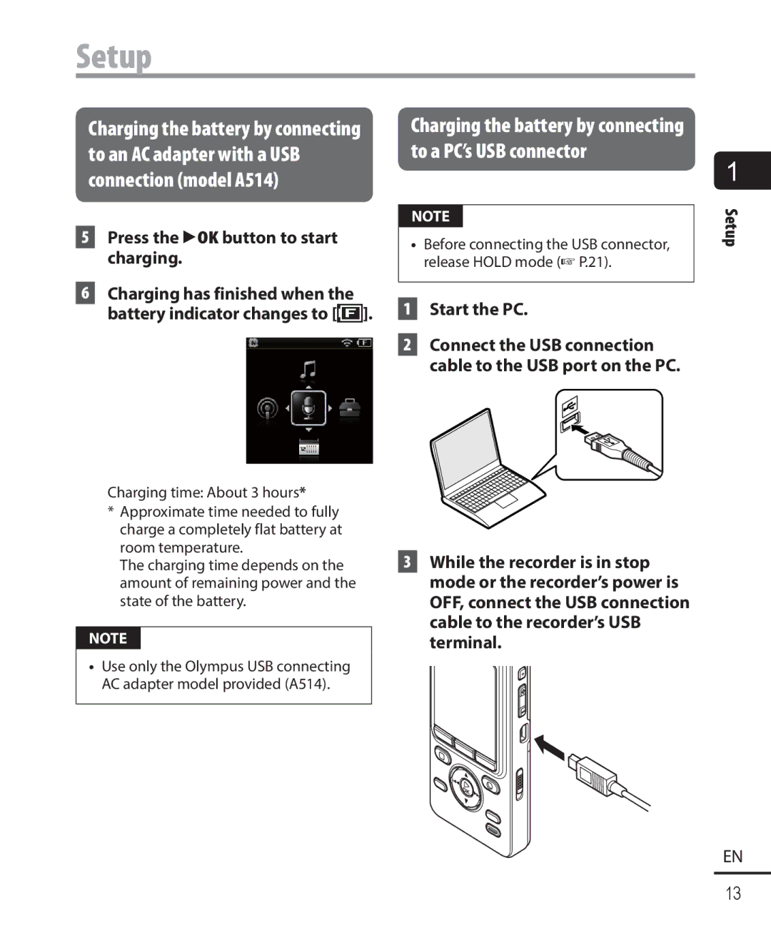 Olympus DM-901 user manual Press the `OK button to start charging, Start the PC 