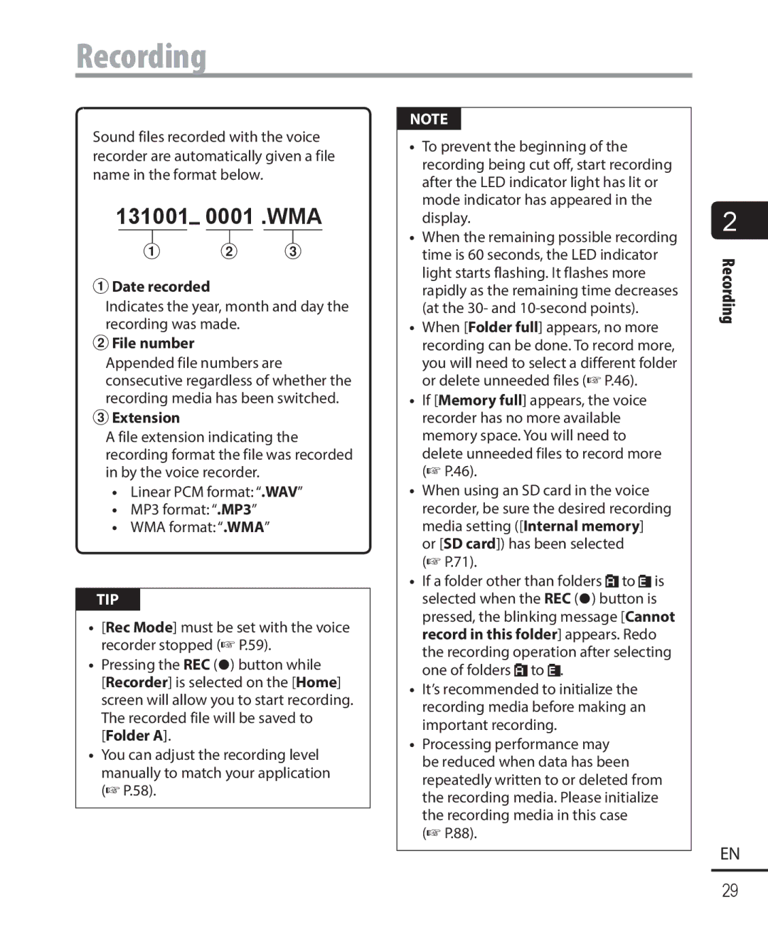 Olympus DM-901 user manual Recording, Date recorded, File number Appended file numbers are, Extension 