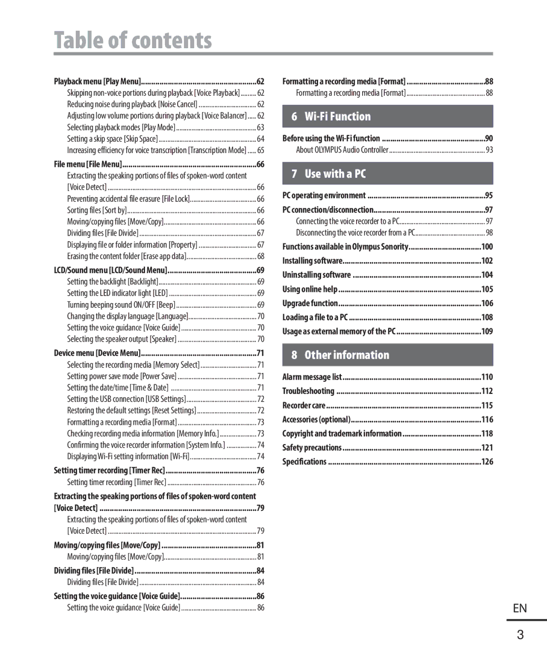 Olympus DM-901 user manual Table of contents 