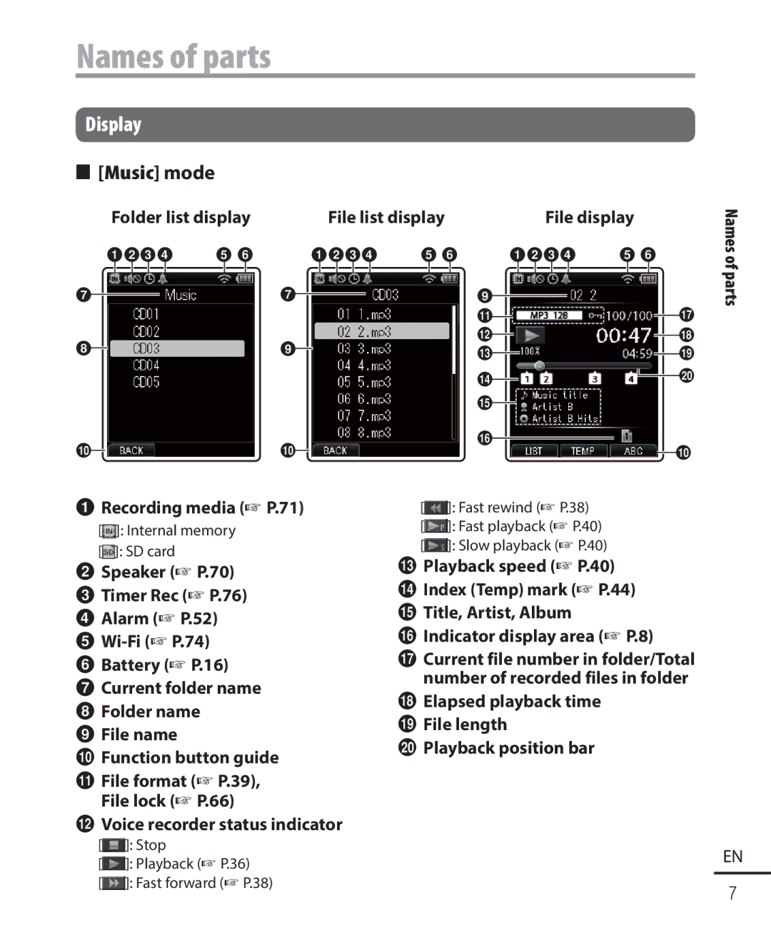 Olympus DM-901 user manual Music mode 