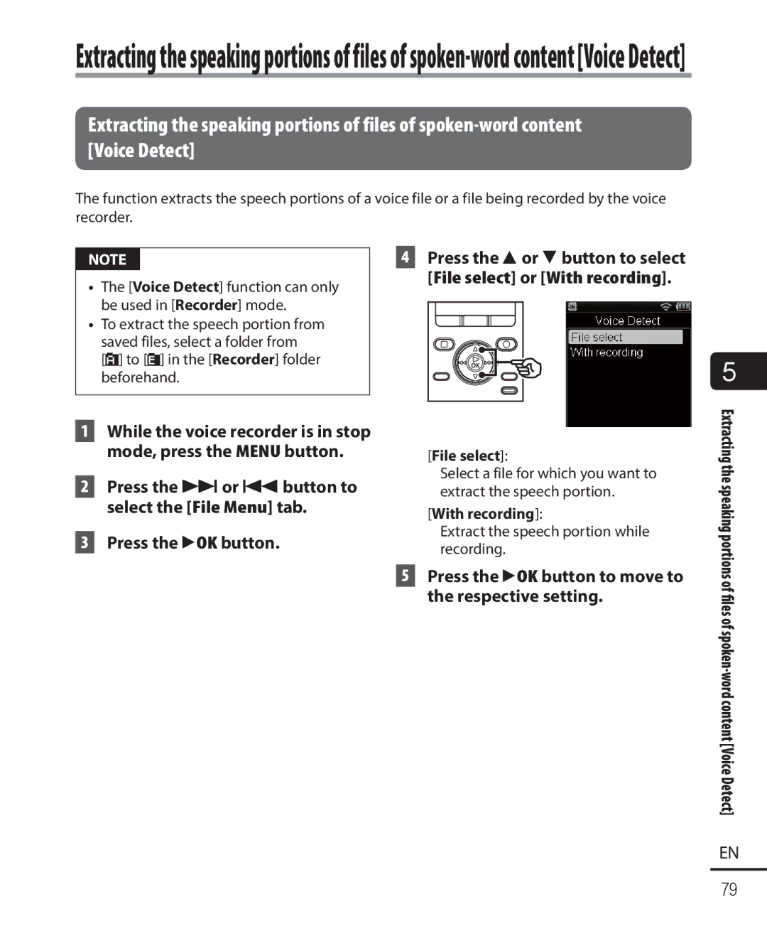 Olympus DM-901 user manual Press the `OK button to move to the respective setting, File select, With recording 