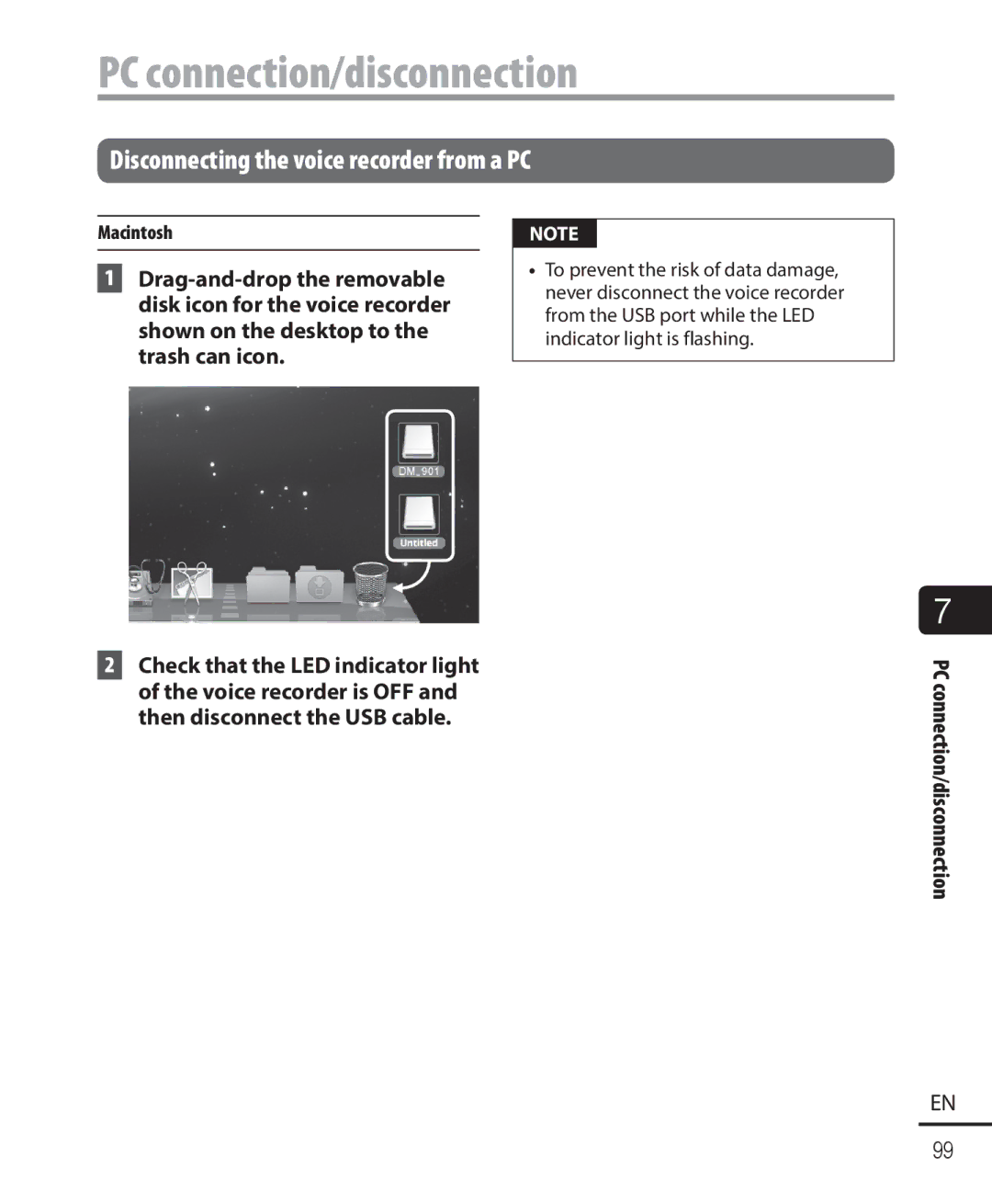 Olympus DM-901 user manual Disconnecting the voice recorder from a PC, Macintosh 