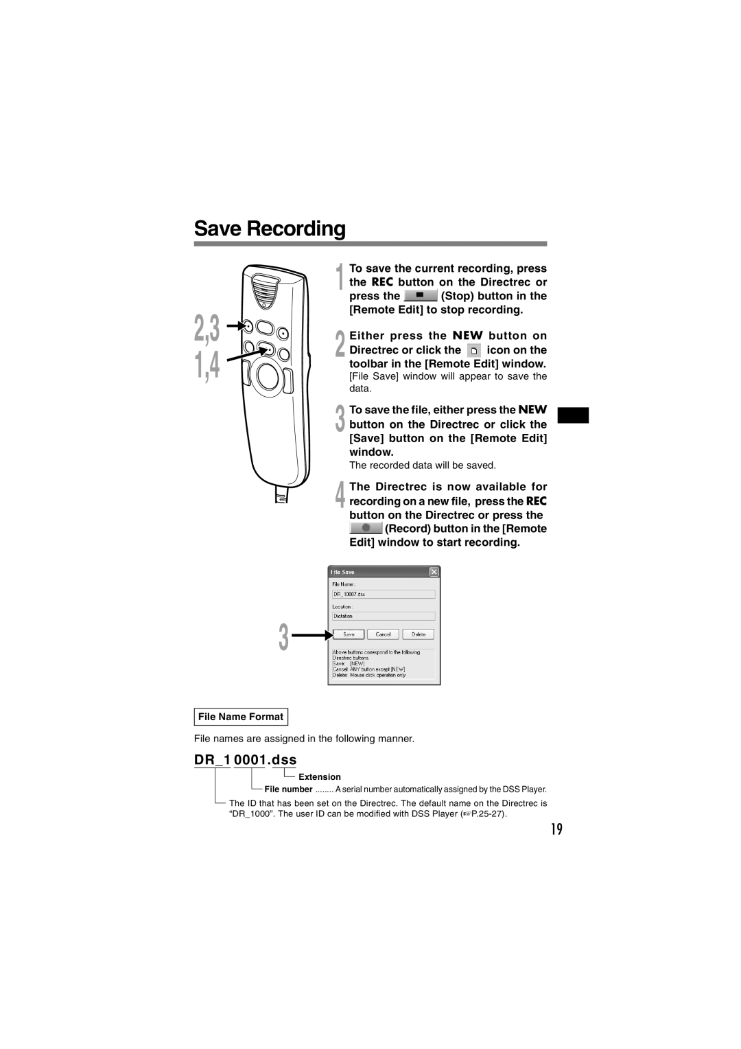 Olympus DR-1000 manual 1,4, Save Recording 