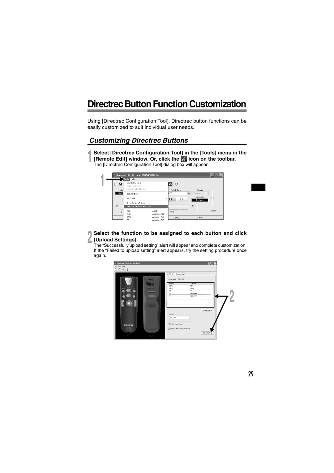 Olympus DR-1000 manual Directrec Button Function Customization, Customizing Directrec Buttons 