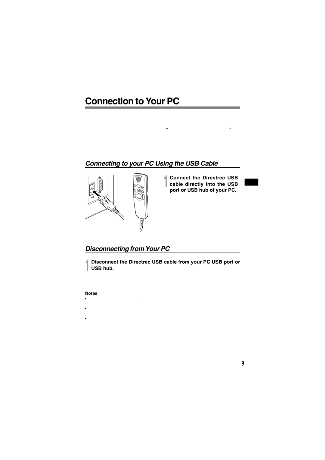 Olympus DR-1000 manual Connection to Your PC, Connecting to your PC Using the USB Cable, Disconnecting from Your PC 