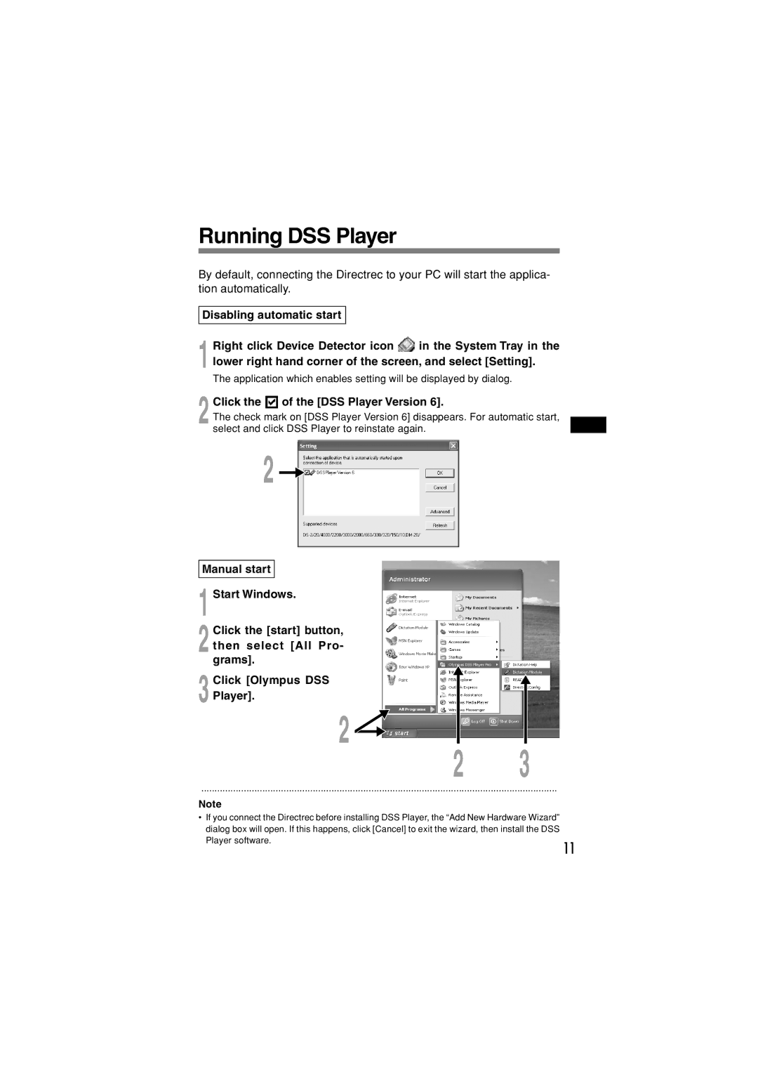 Olympus DR-1000 manual Running DSS Player 