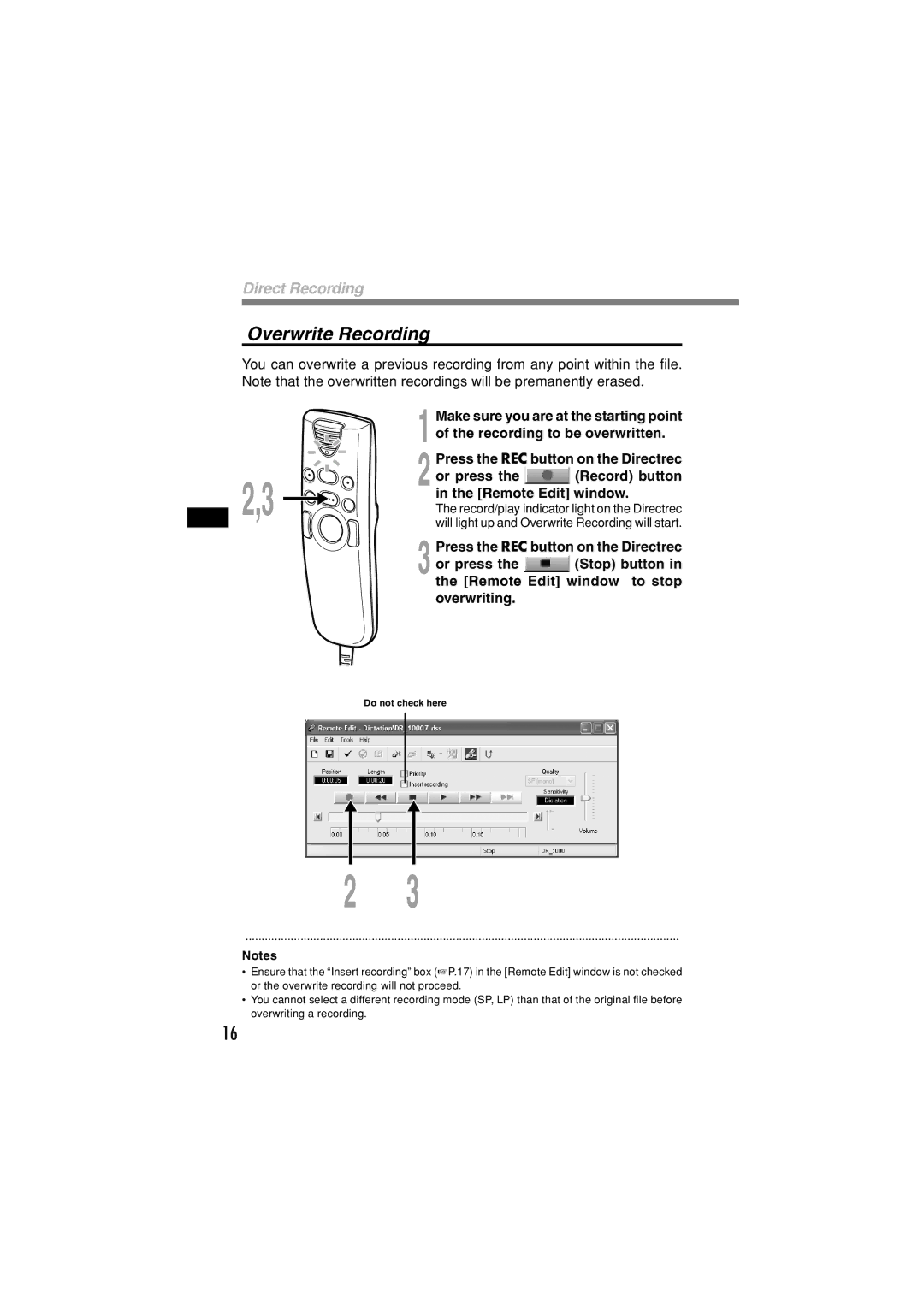 Olympus DR-1000 manual Overwrite Recording, Make sure you are at the starting point, 1of the recording to be overwritten 