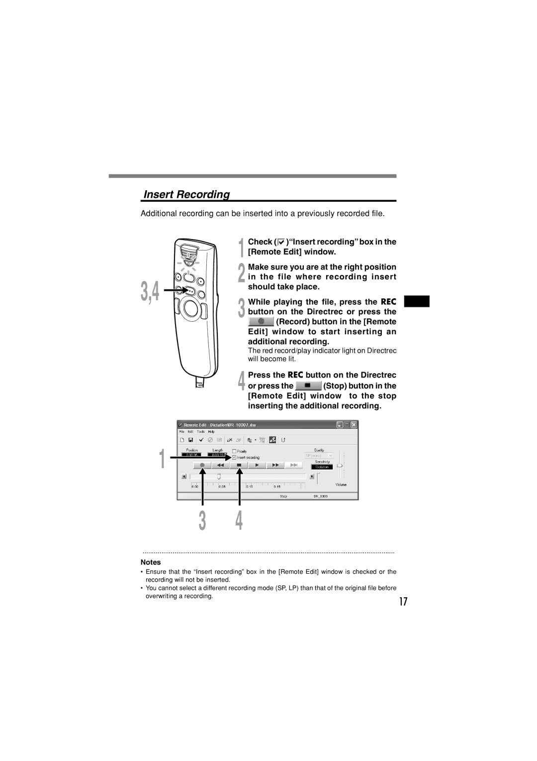 Olympus DR-1000 manual Insert Recording 