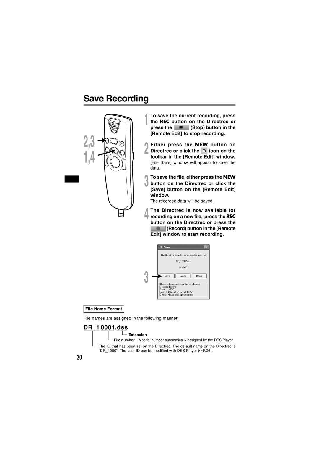 Olympus DR-1000 manual 1,4, Save Recording 