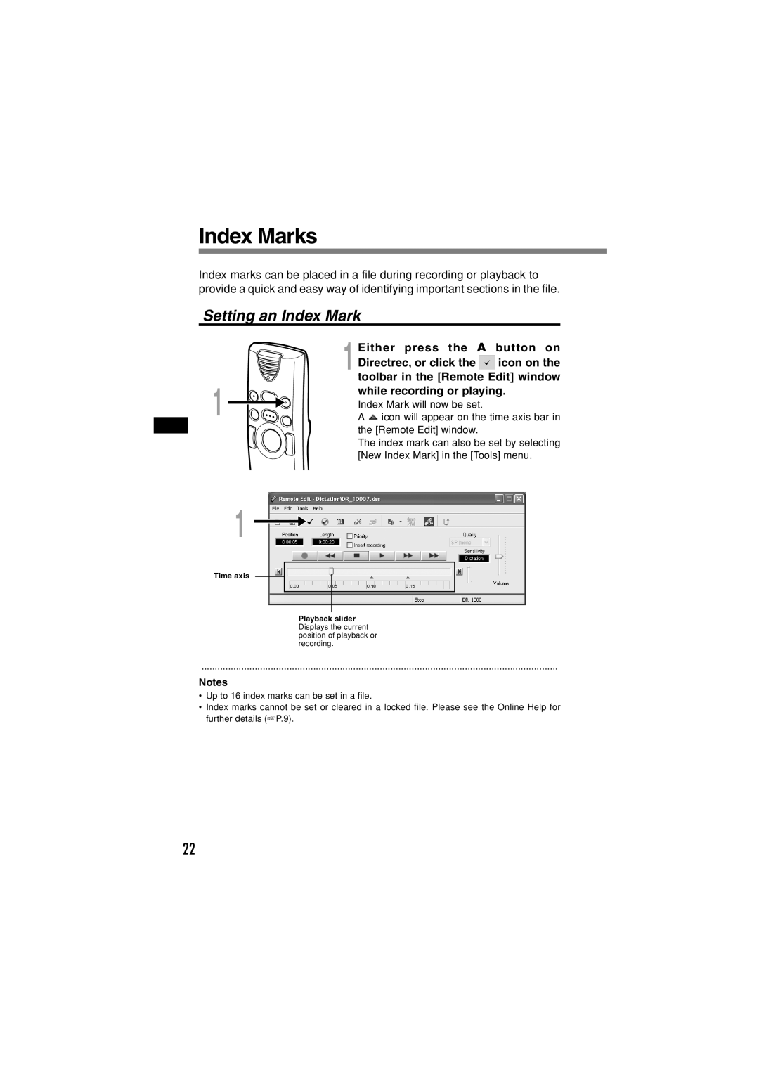 Olympus DR-1000 manual Index Marks, Setting an Index Mark 