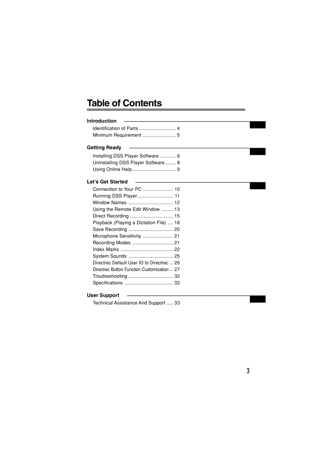 Olympus DR-1000 manual Table of Contents 