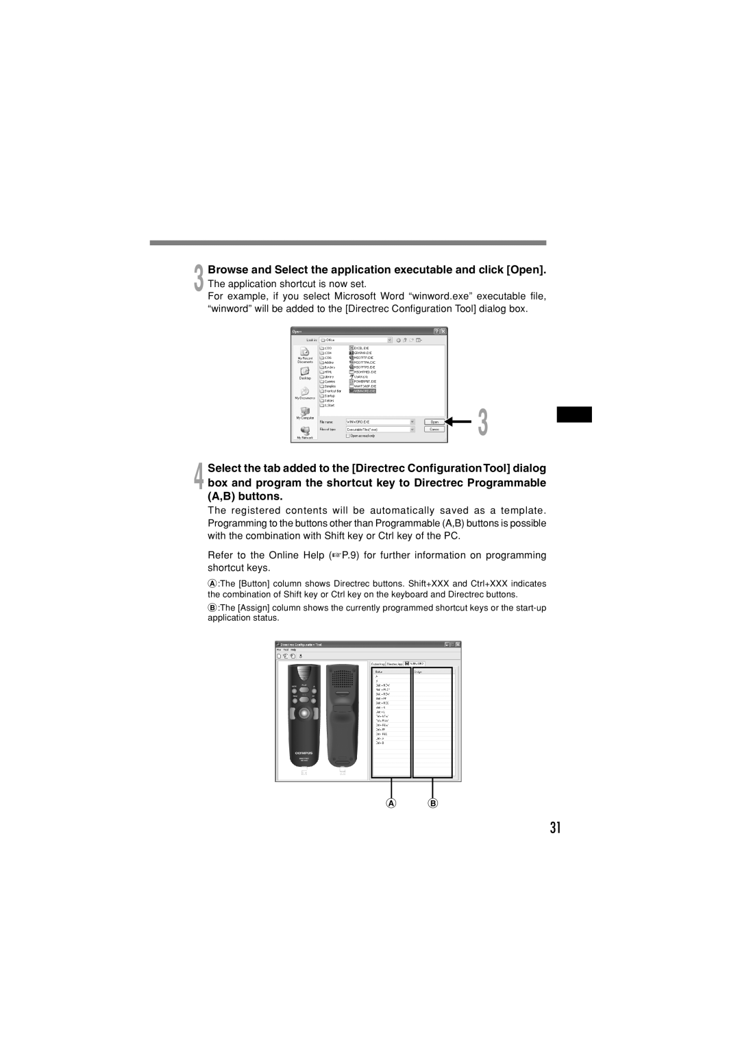 Olympus DR-1000 manual 3The application shortcut is now set 