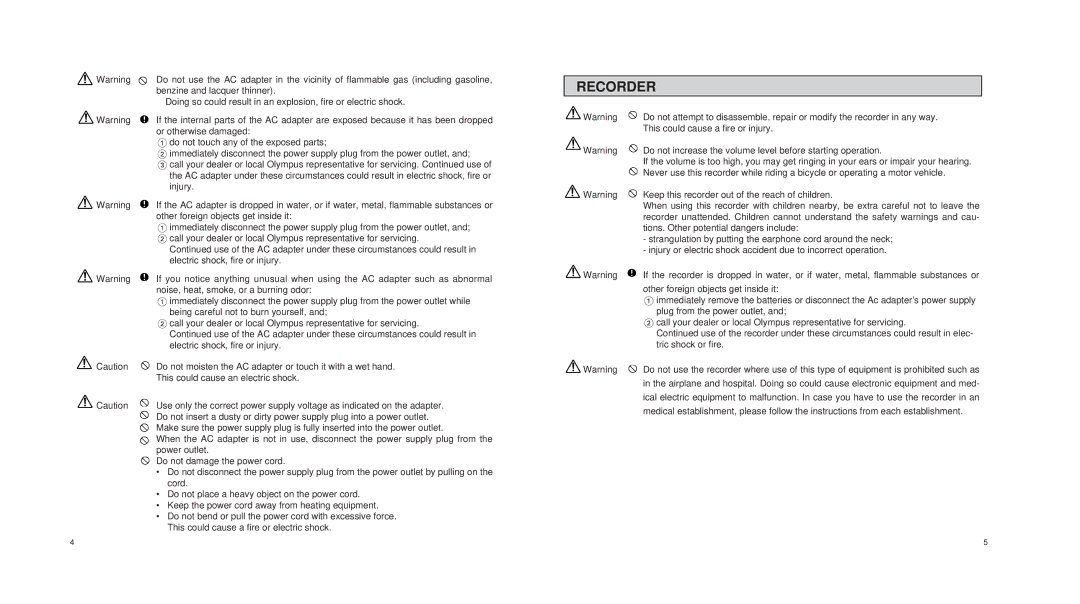 Olympus DS-150 operation manual Recorder, Keep this recorder out of the reach of children 