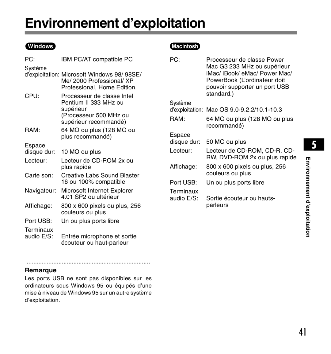 Olympus DS-2200 manual Environnement d’exploitation, Système 