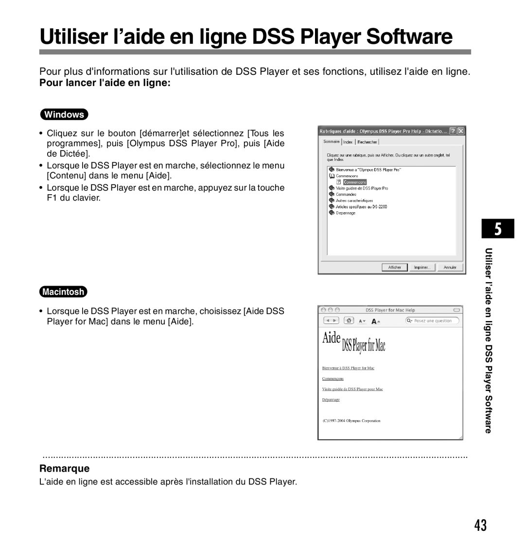 Olympus DS-2200 manual Utiliser l’aide en ligne DSS Player Software, Pour lancer laide en ligne 