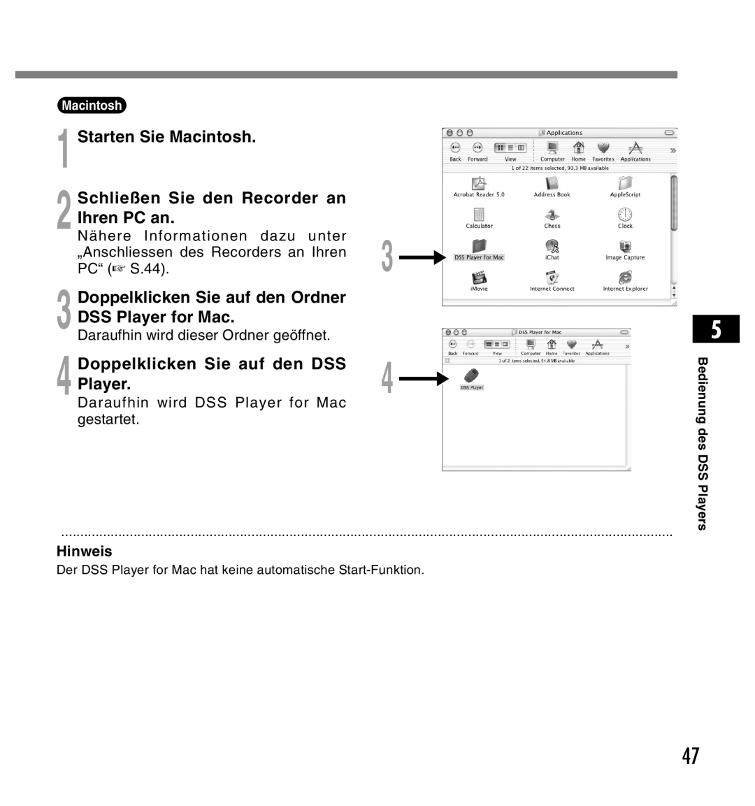 Olympus DS-2200 manual Bedienung des DSS Players 