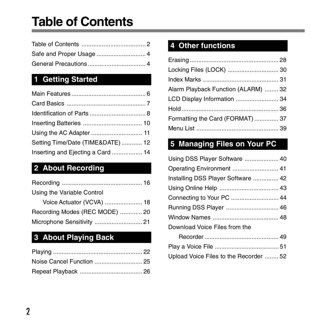 Olympus DS-2200 manual Table of Contents 