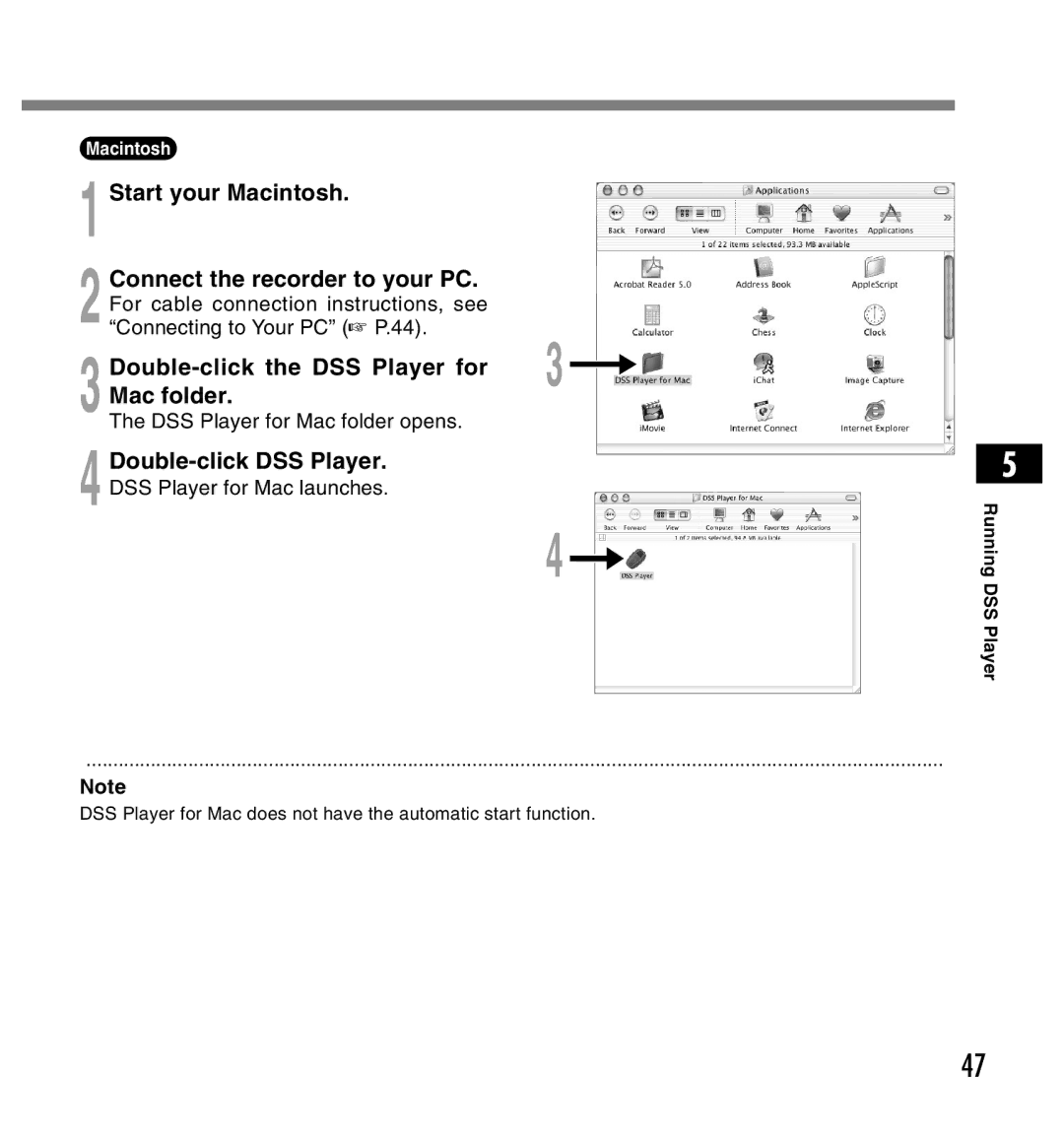 Olympus DS-2200 manual Start your Macintosh, Double-click the DSS Player for Mac folder, Double-click DSS Player 