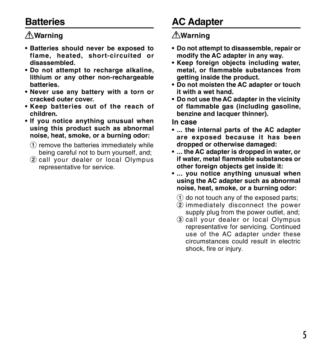 Olympus DS-2200 manual Batteries, AC Adapter, Case 