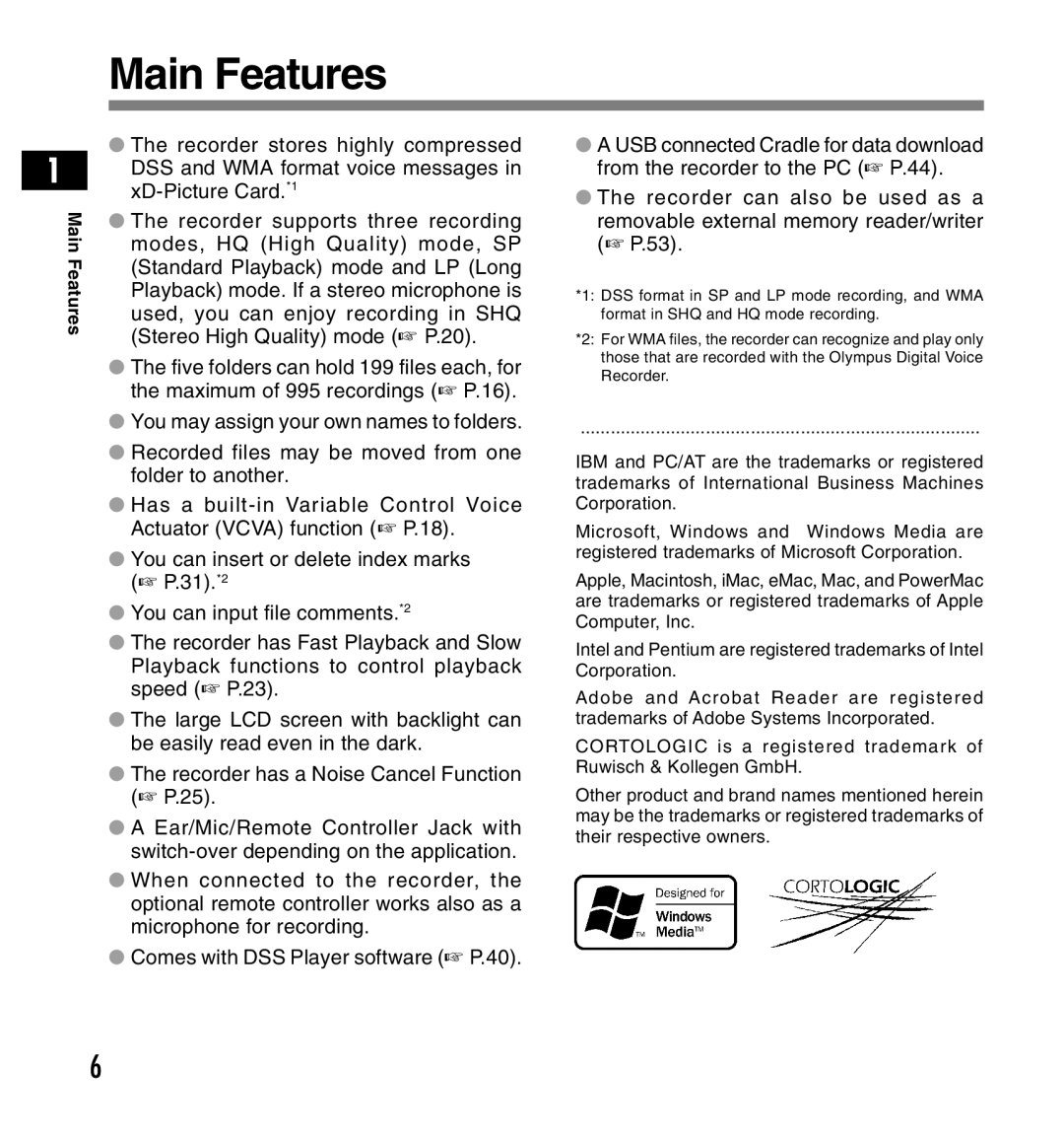 Olympus DS-2200 manual Main Features 