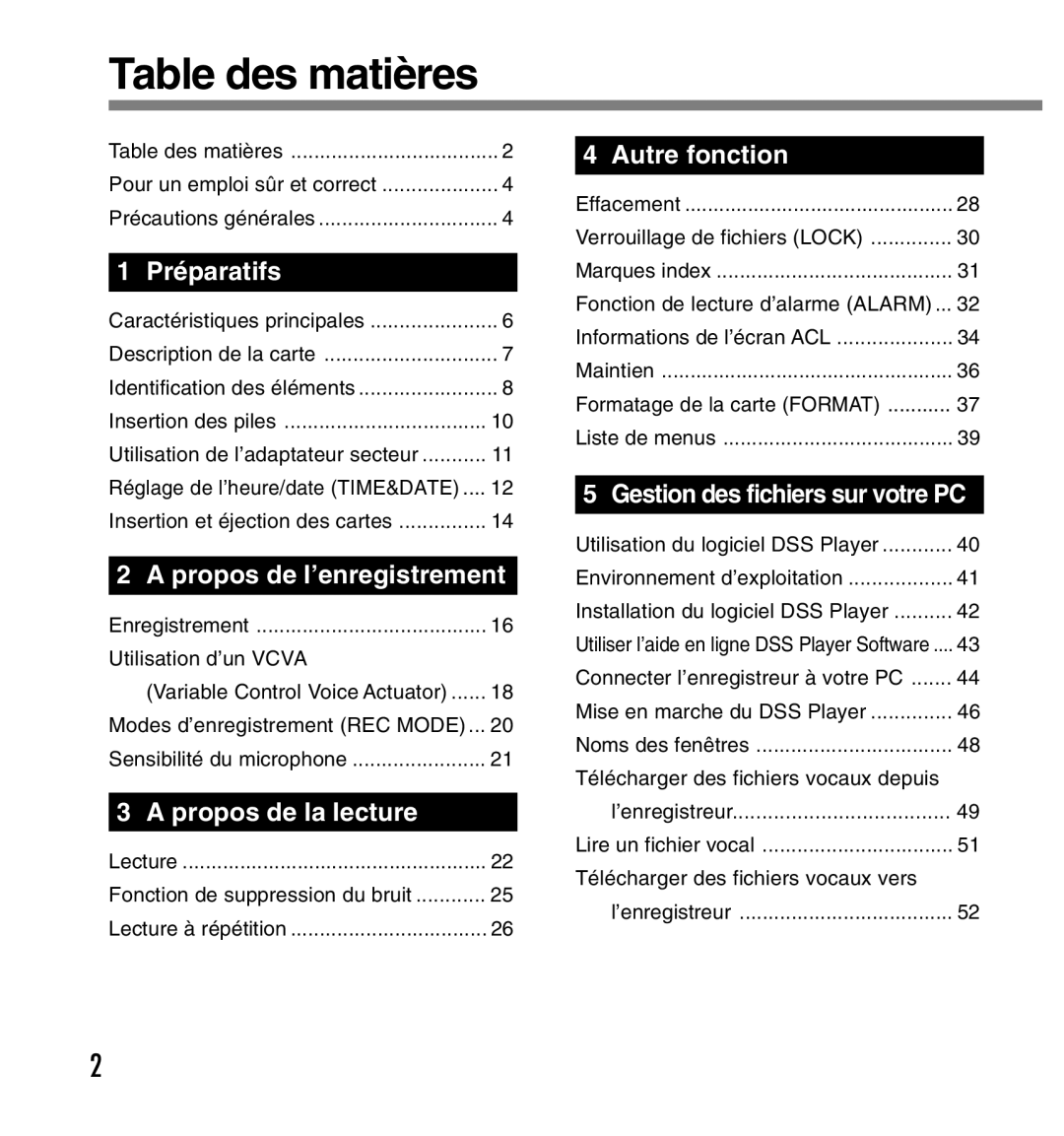 Olympus DS-2200 manual Table des matières, Enregistrement Utilisation d’un Vcva 