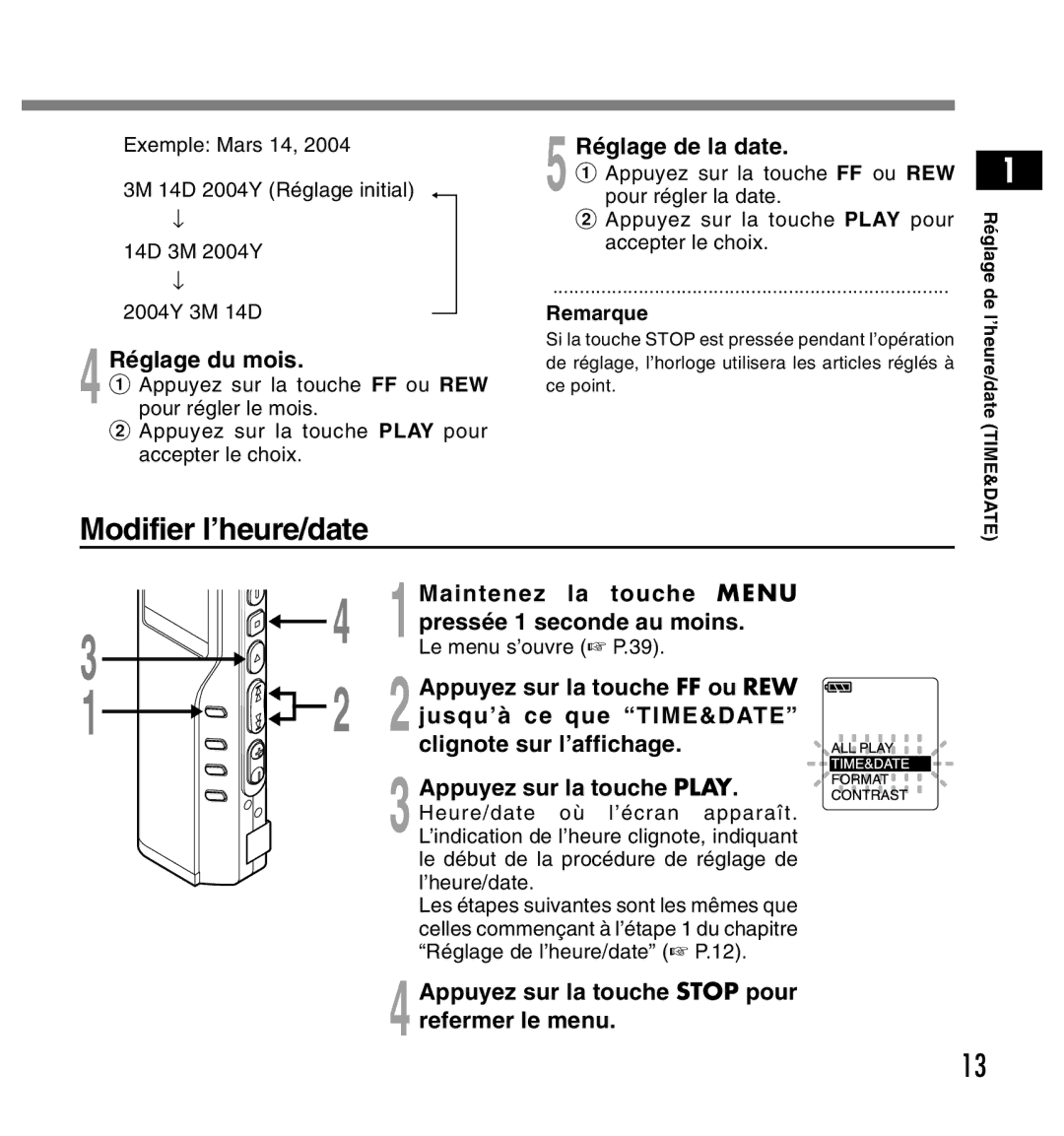 Olympus DS-2200 manual Modifier l’heure/date 