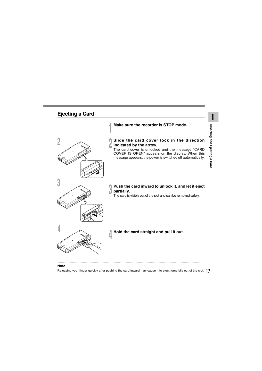 Olympus DS-2300 manual Ejecting a Card 