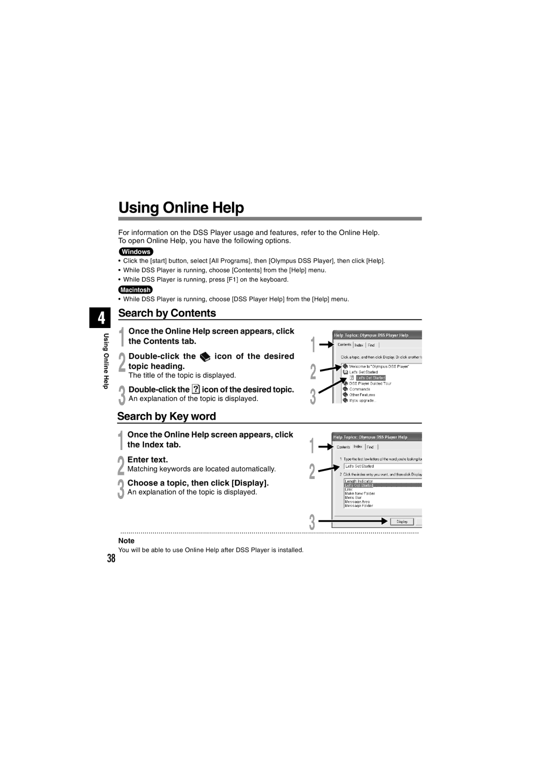 Olympus DS-2300 manual Using Online Help, Search by Contents, Search by Key word 