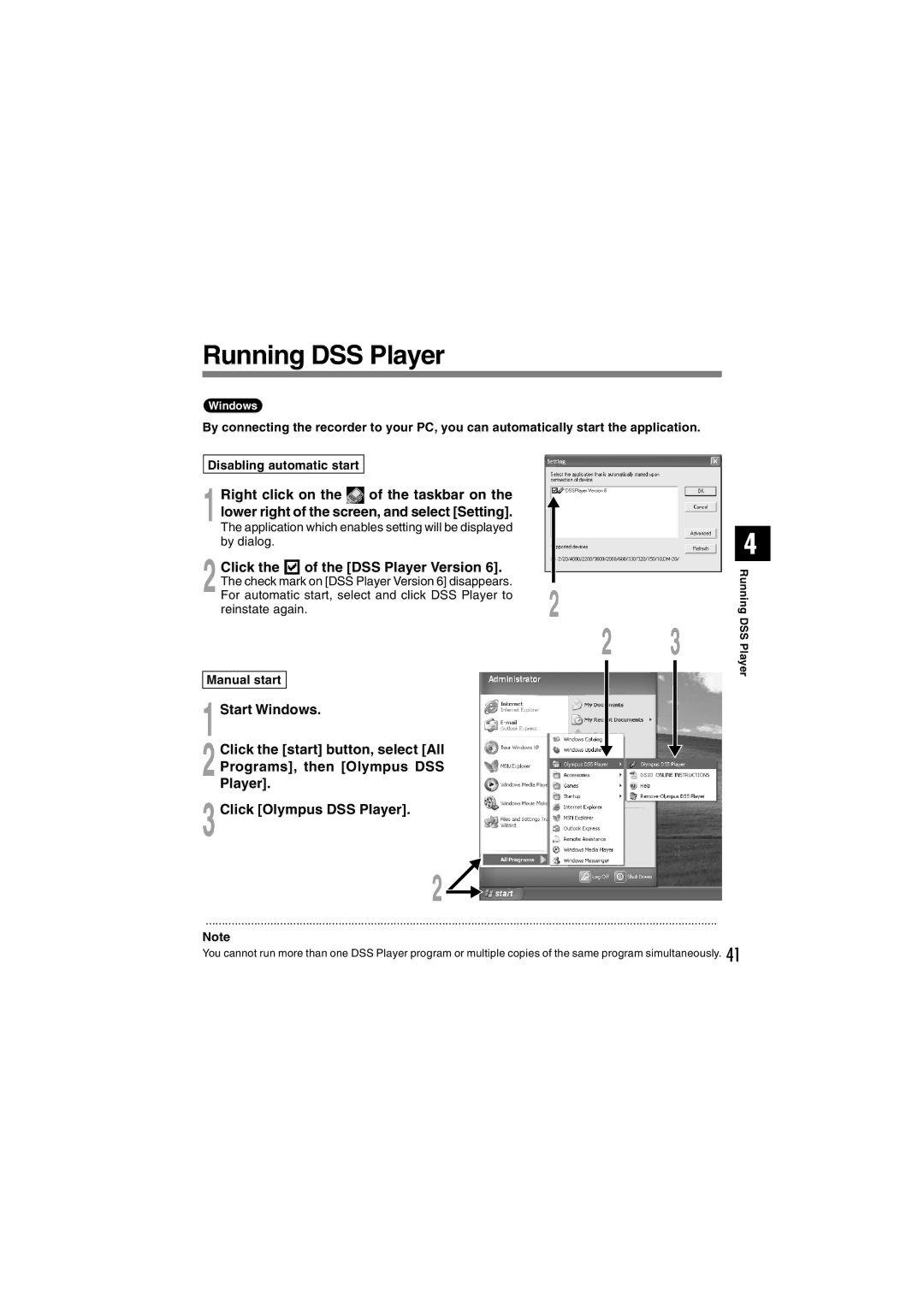 Olympus DS-2300 manual Running DSS Player, Click the of the DSS Player Version 