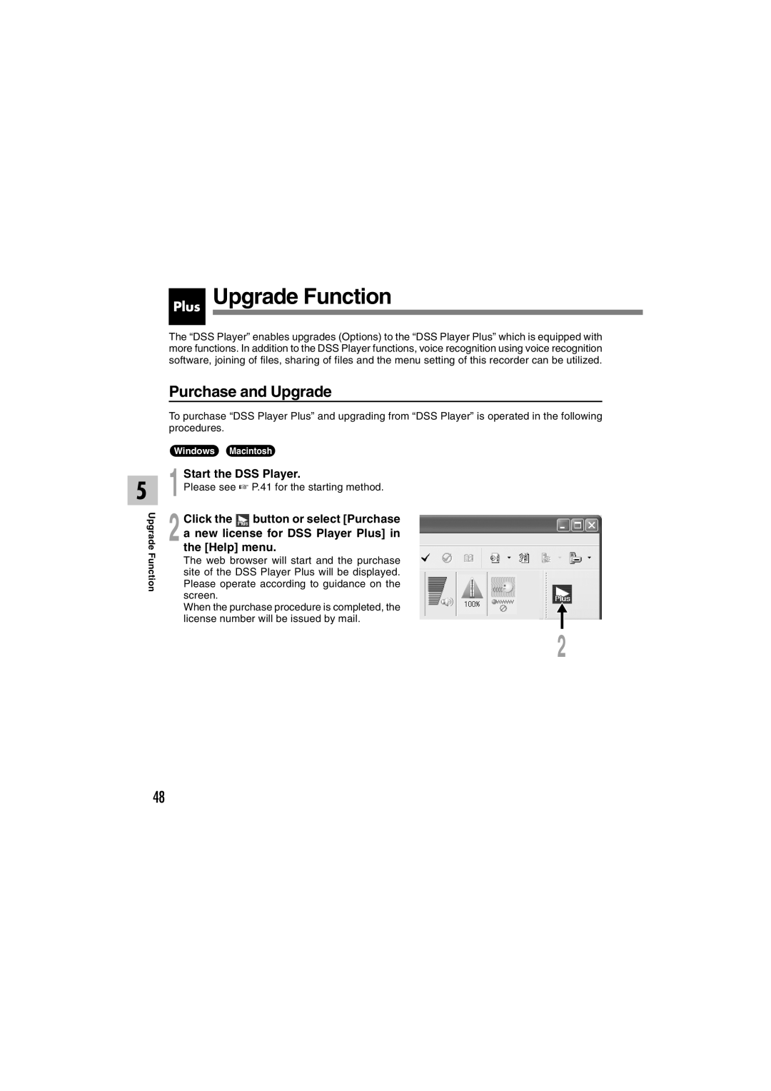 Olympus DS-2300 manual Plus Upgrade Function, Purchase and Upgrade, Start the DSS Player 