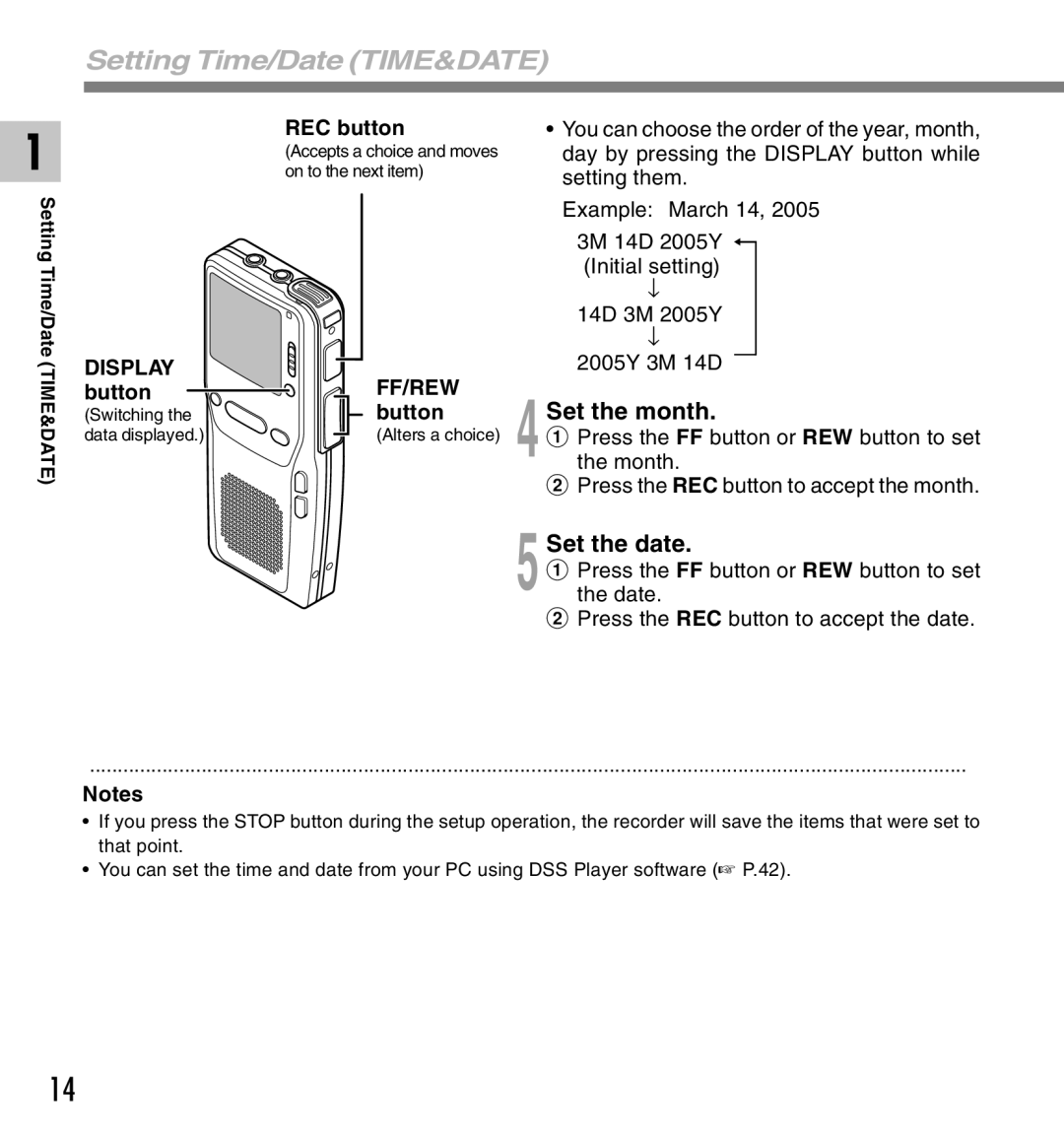 Olympus DS-2300 manual 4Set the month, 5Set the date 