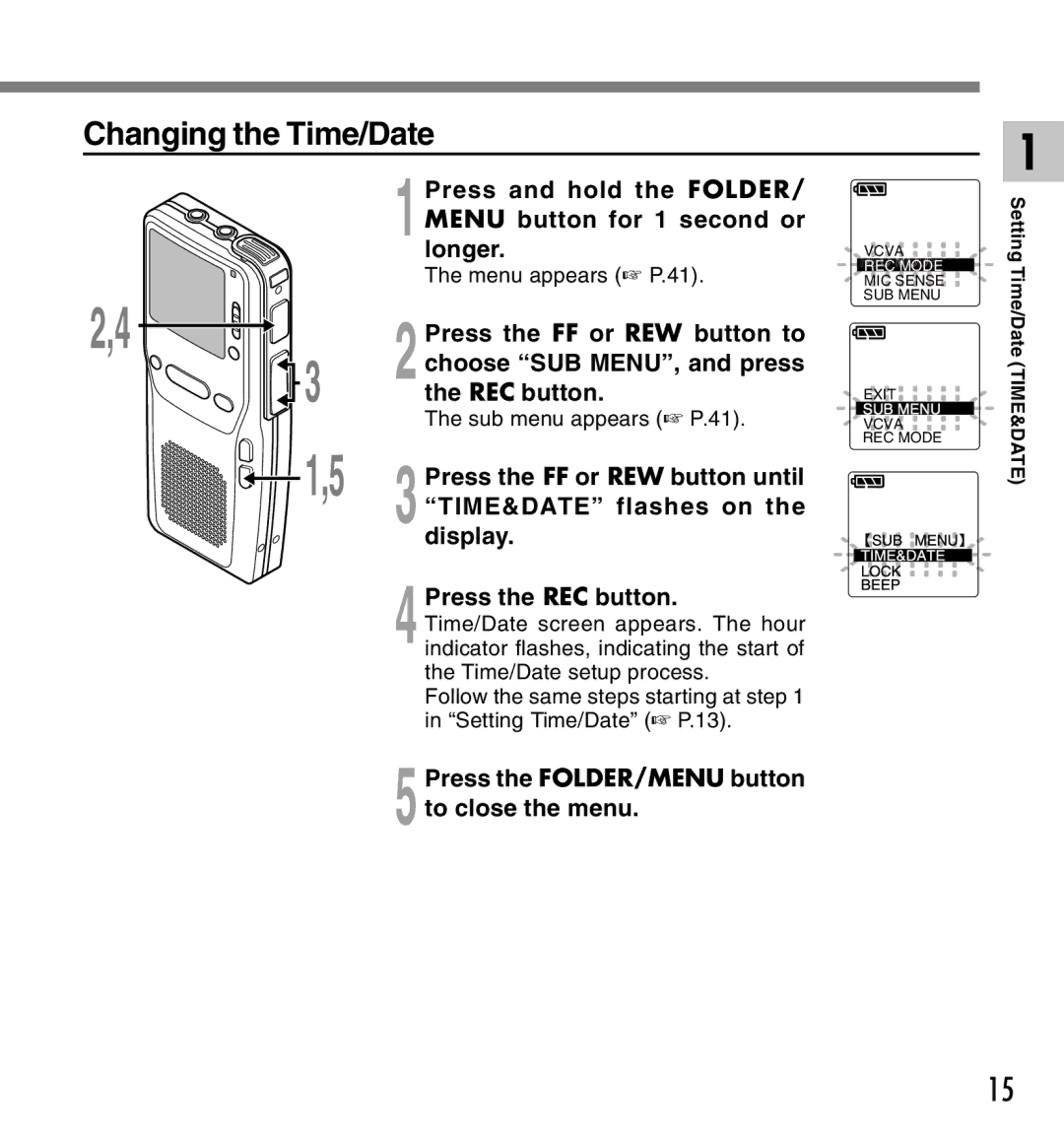 Olympus DS-2300 manual Changing the Time/Date 