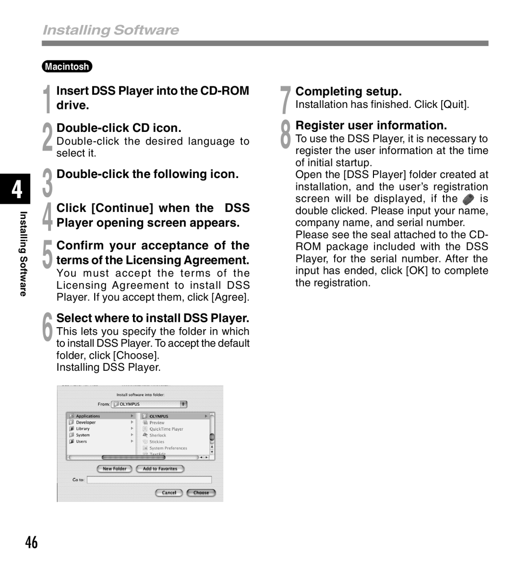 Olympus DS-2300 manual Completing setup, Register user information 
