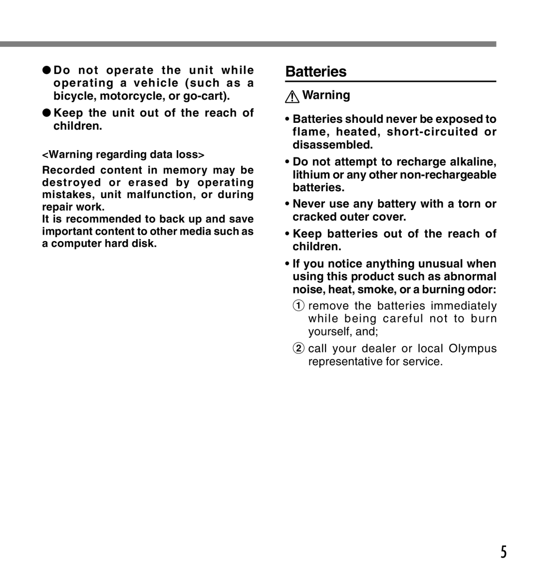 Olympus DS-2300 manual Batteries 