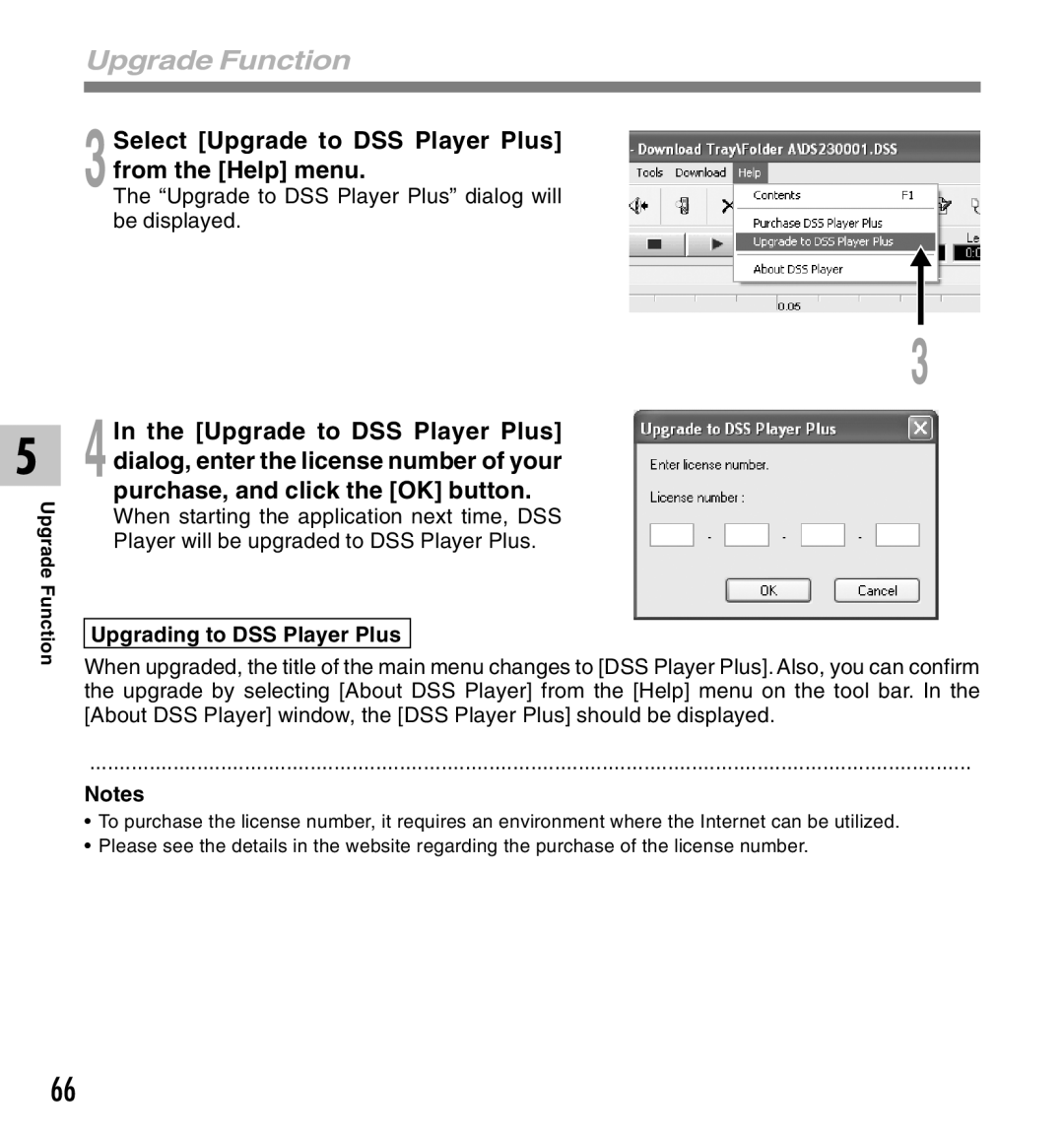 Olympus DS-2300 manual 3Select Upgrade to DSS Player Plus from the Help menu, Upgrading to DSS Player Plus 