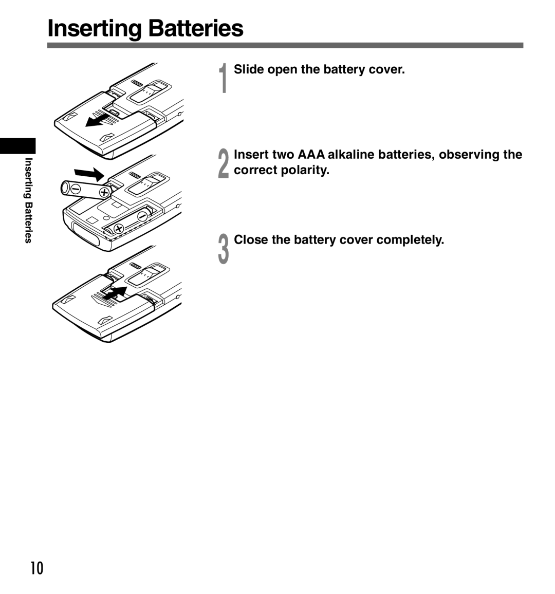 Olympus DS-3000 manual Inserting Batteries 