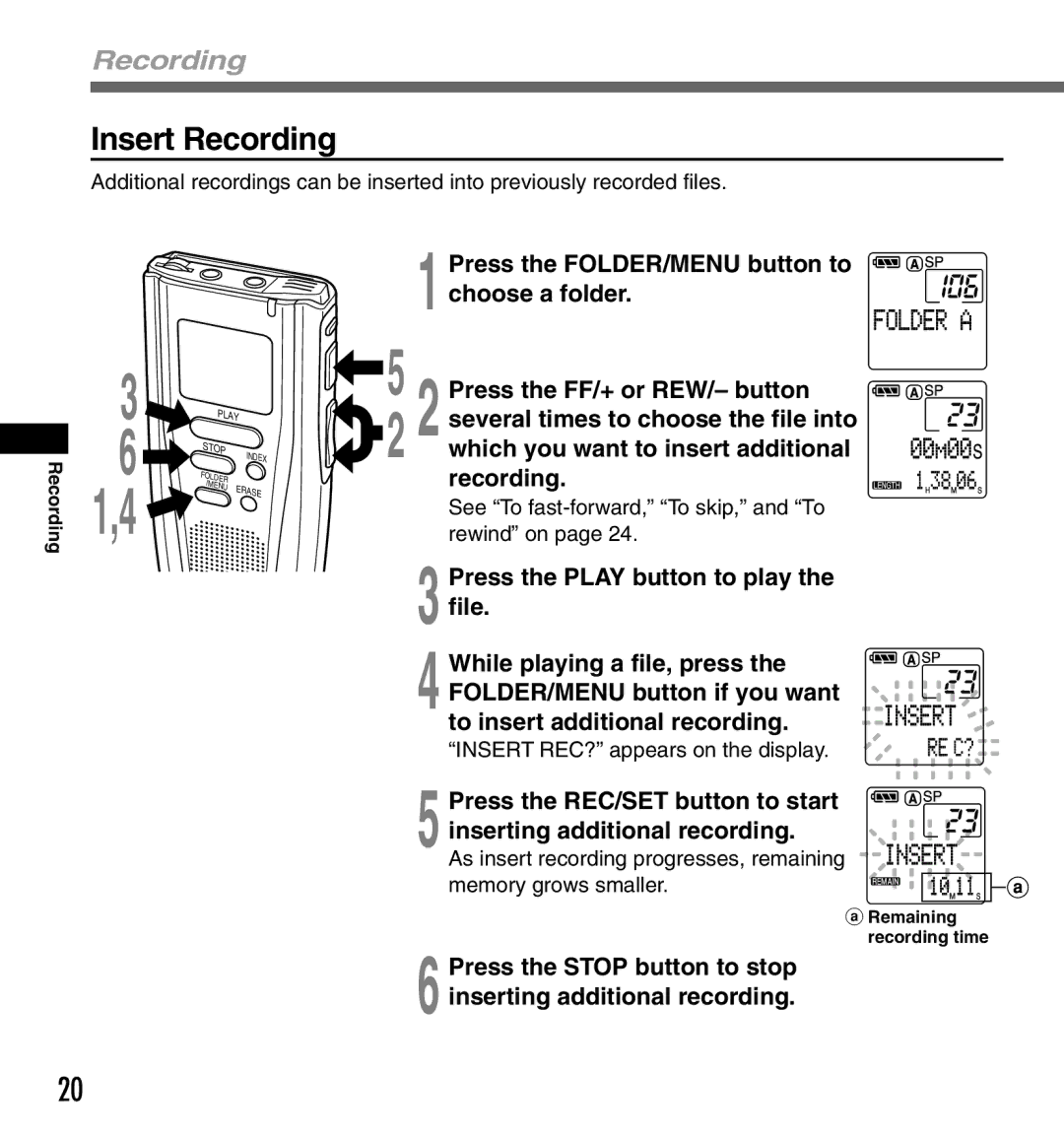 Olympus DS-3000 manual Insert Recording 