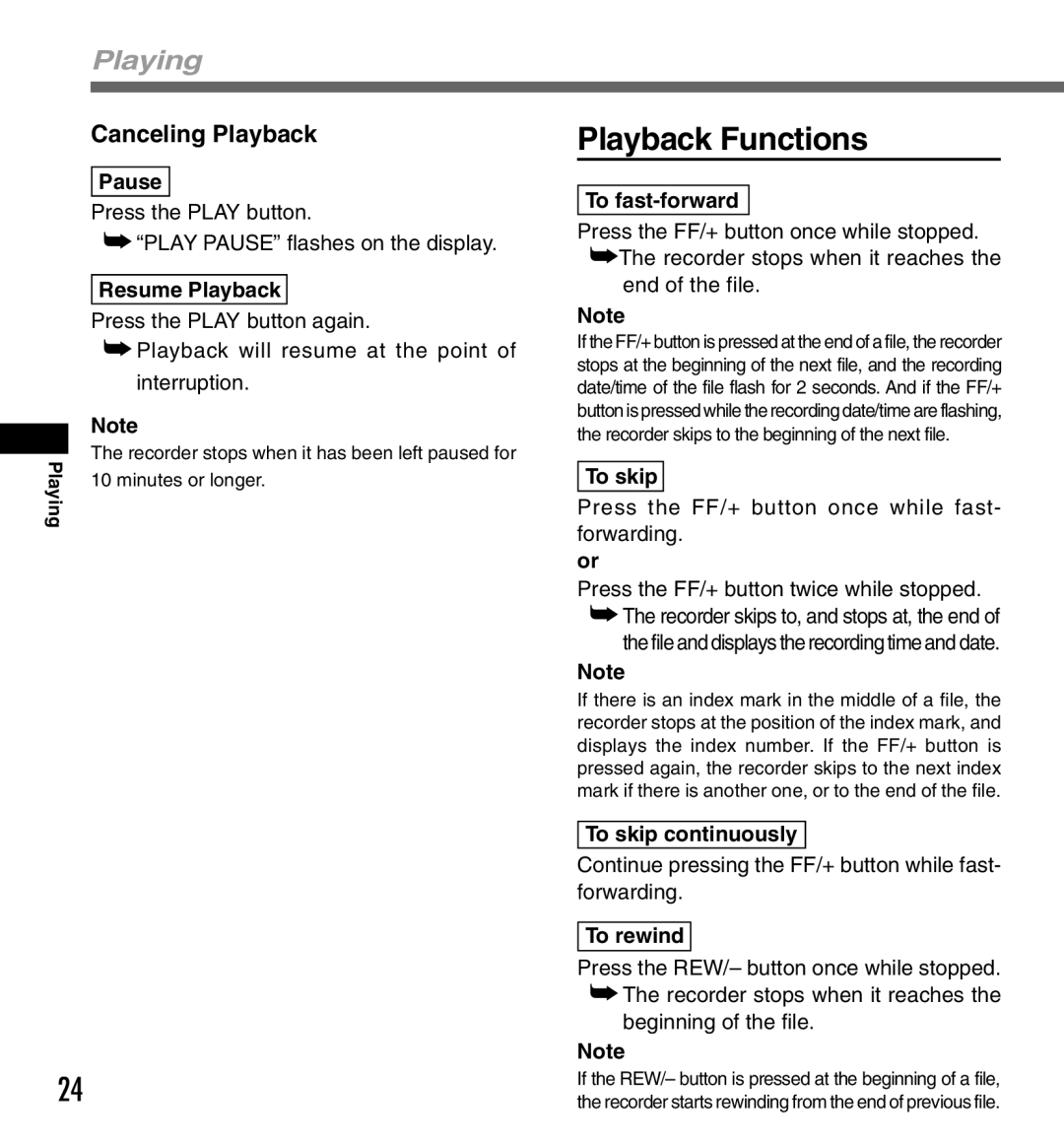 Olympus DS-3000 manual Playback Functions, Canceling Playback 