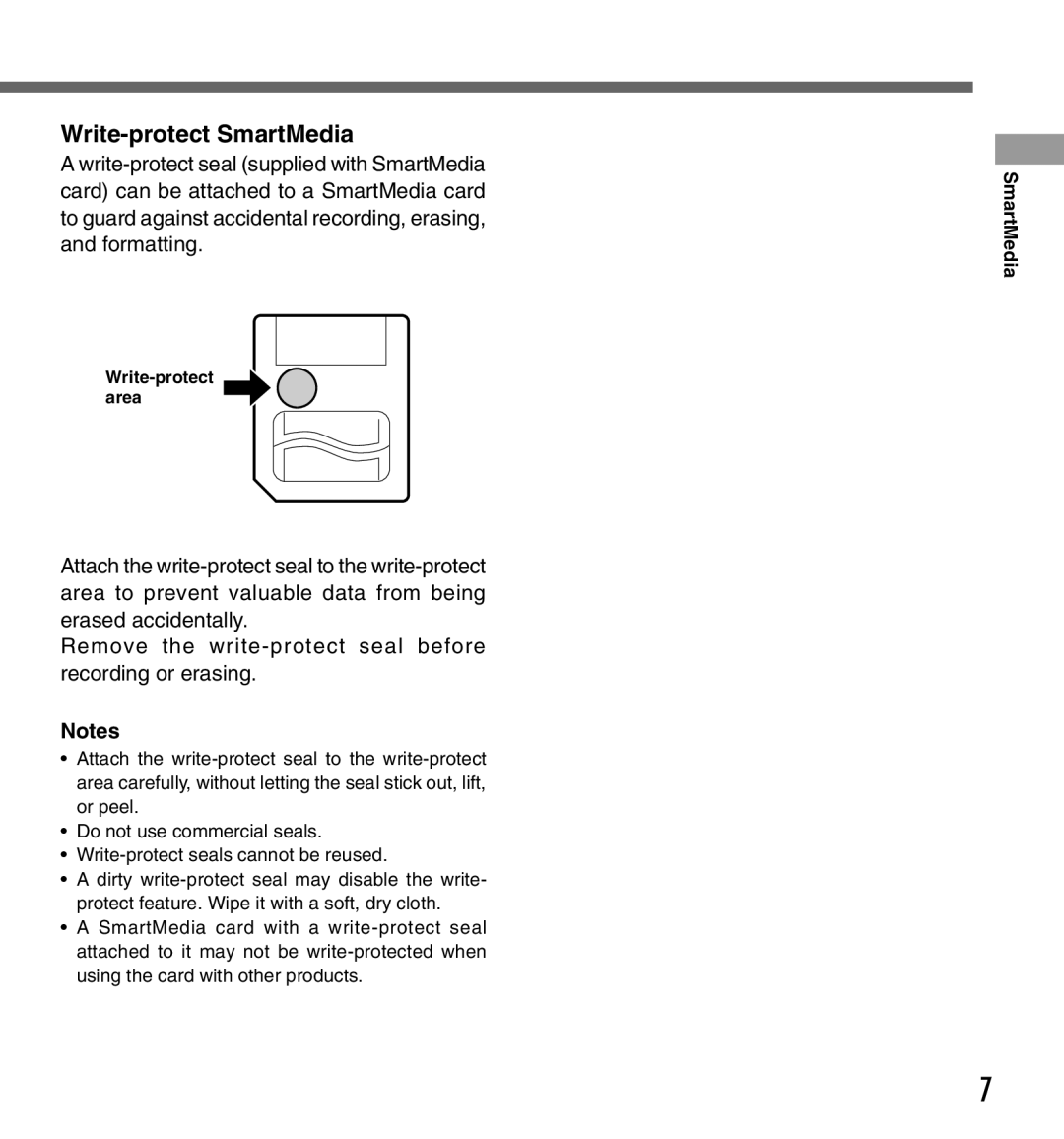 Olympus DS-3000 manual Write-protect SmartMedia 