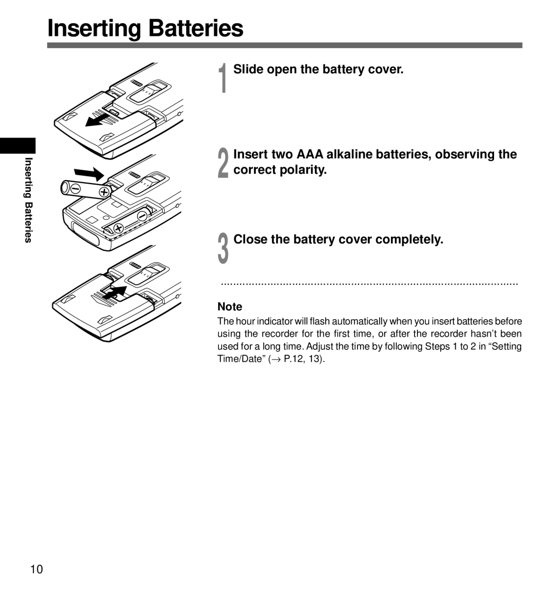 Olympus DS-3000 manual Inserting Batteries 