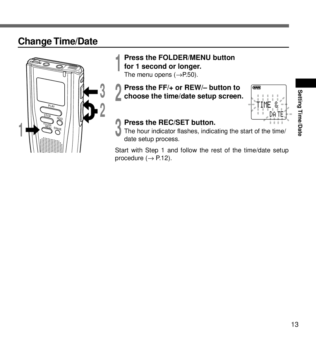 Olympus DS-3000 manual Change Time/Date 