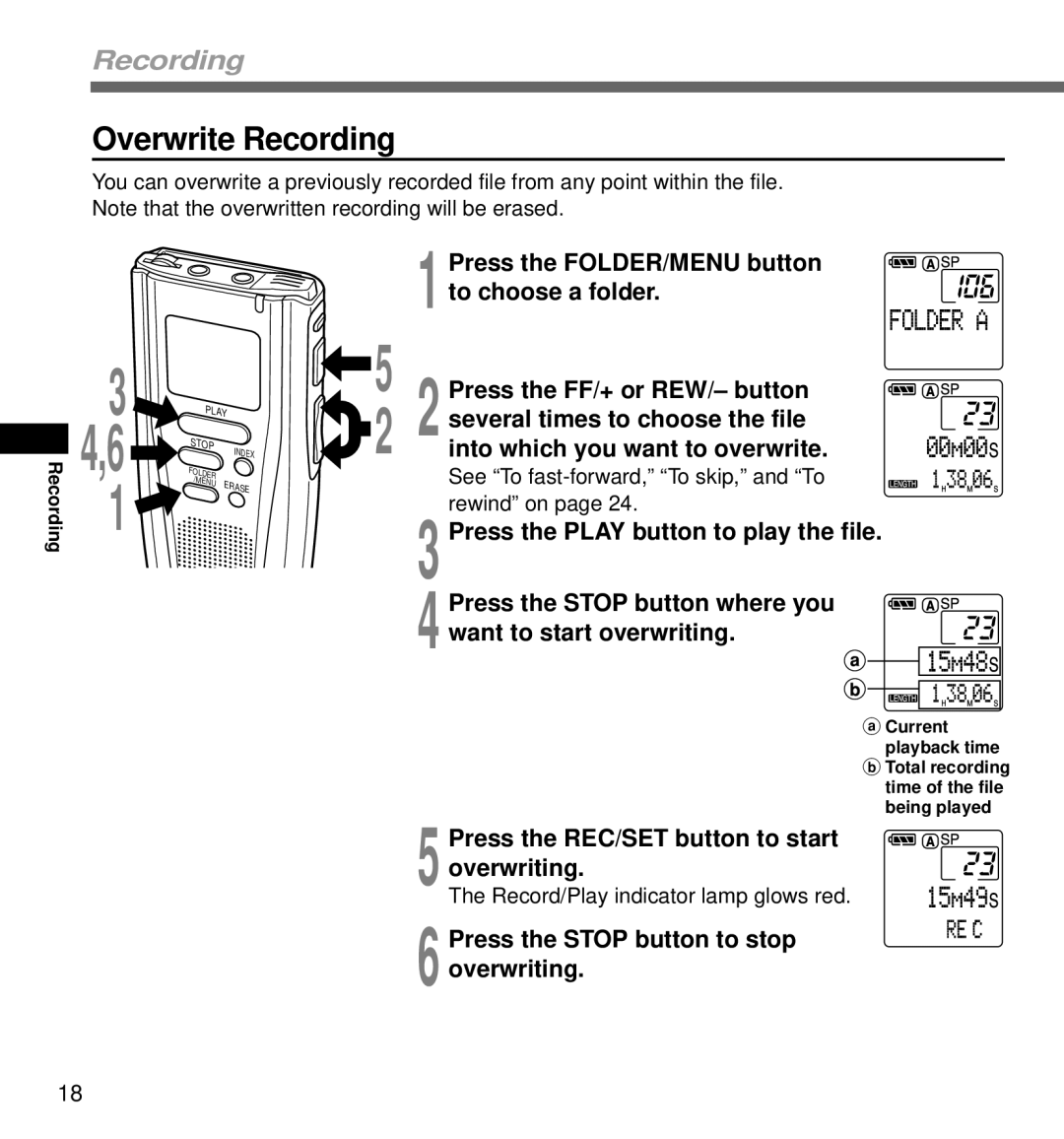 Olympus DS-3000 manual Overwrite Recording 