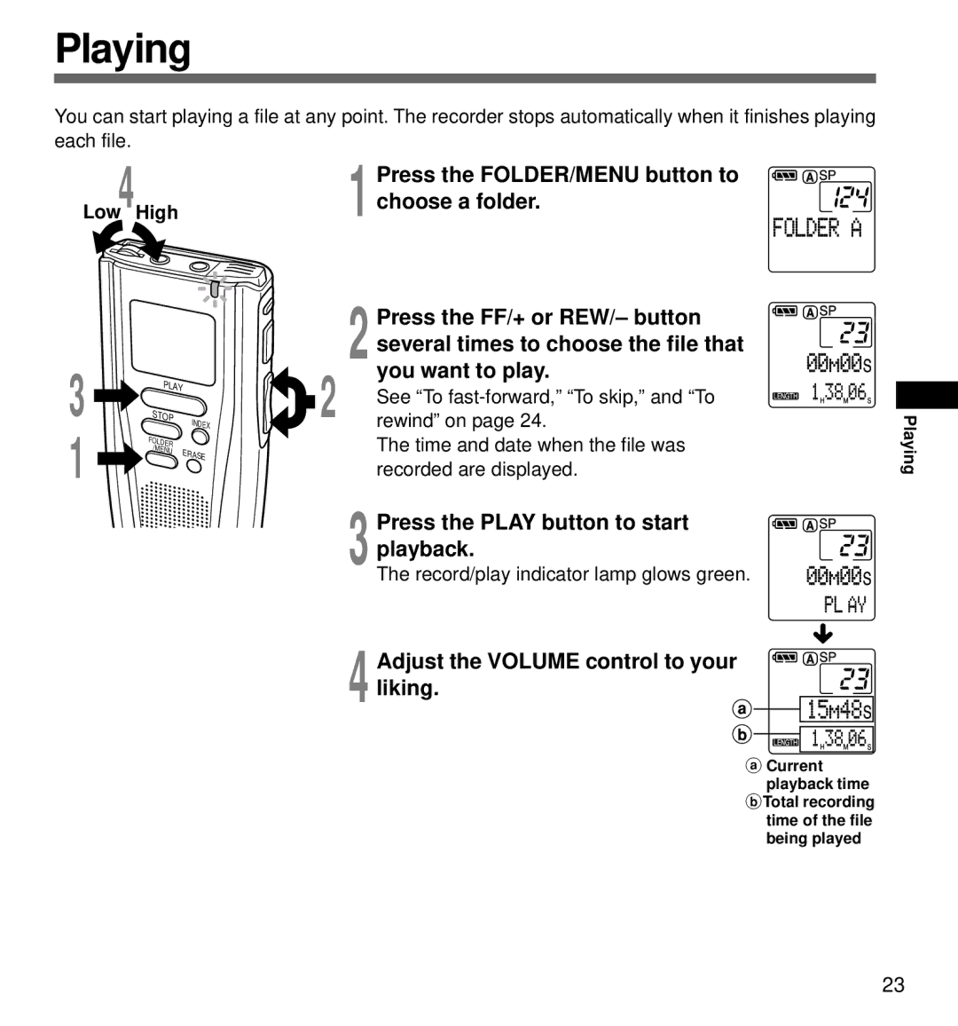 Olympus DS-3000 manual Playing 