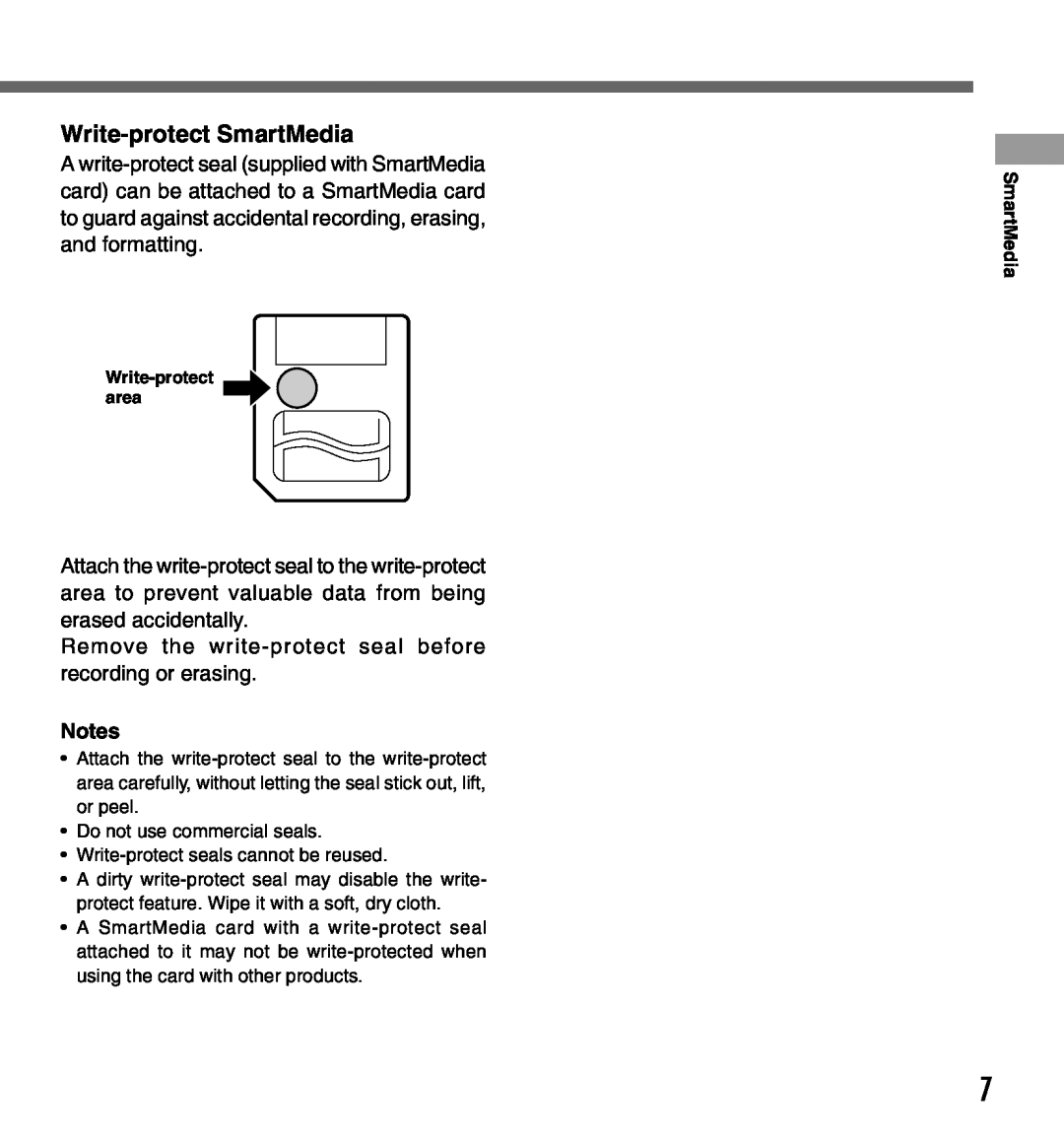 Olympus DS-3000 manual Write-protect SmartMedia 