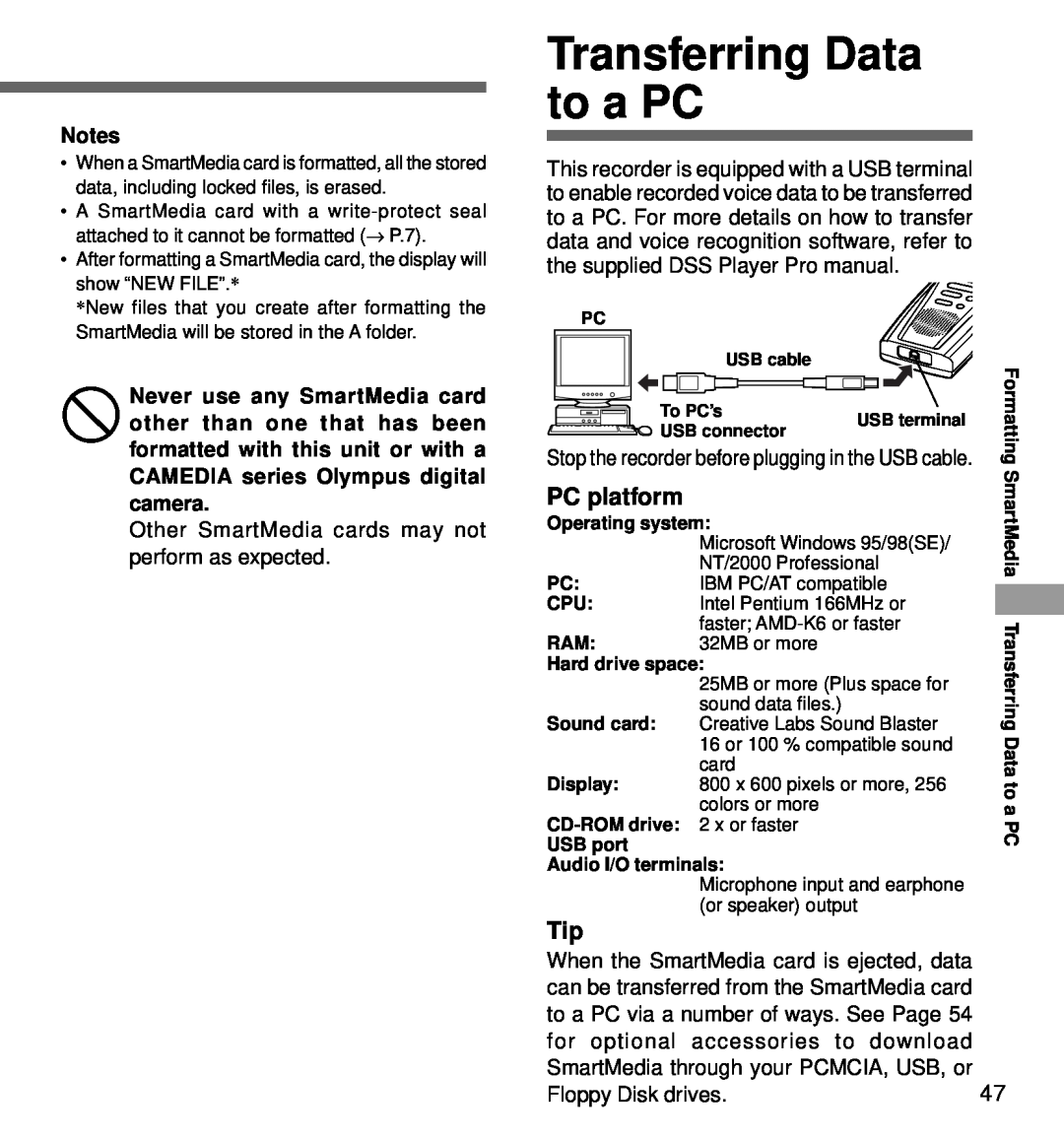 Olympus DS-3000 manual Transferring Data to a PC, PC platform 