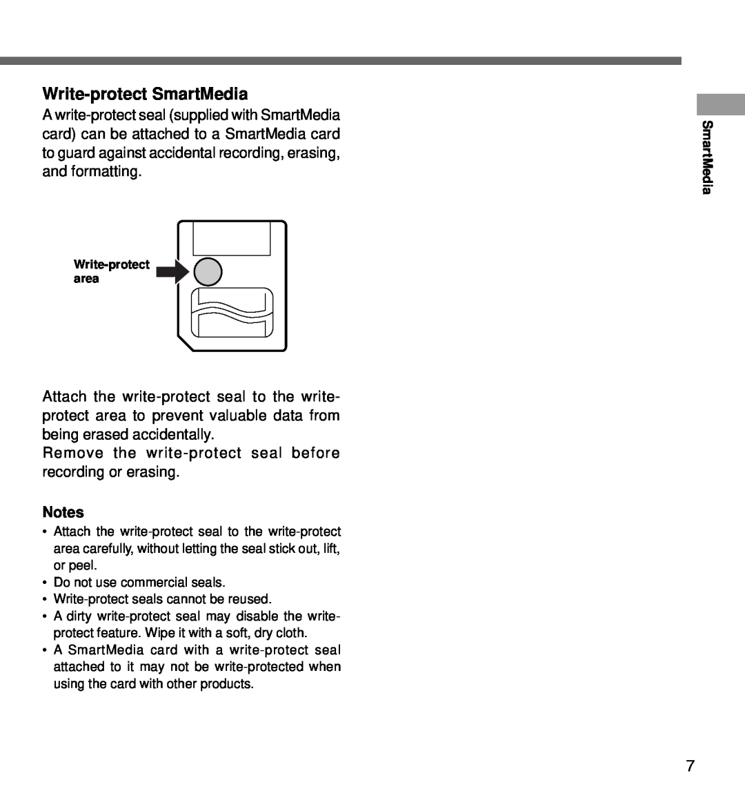 Olympus DS-3000 manual Write-protect SmartMedia 