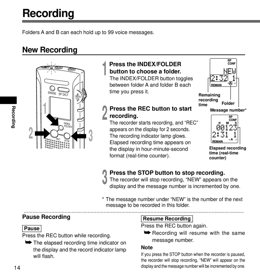 Olympus DS-320 manual New Recording 