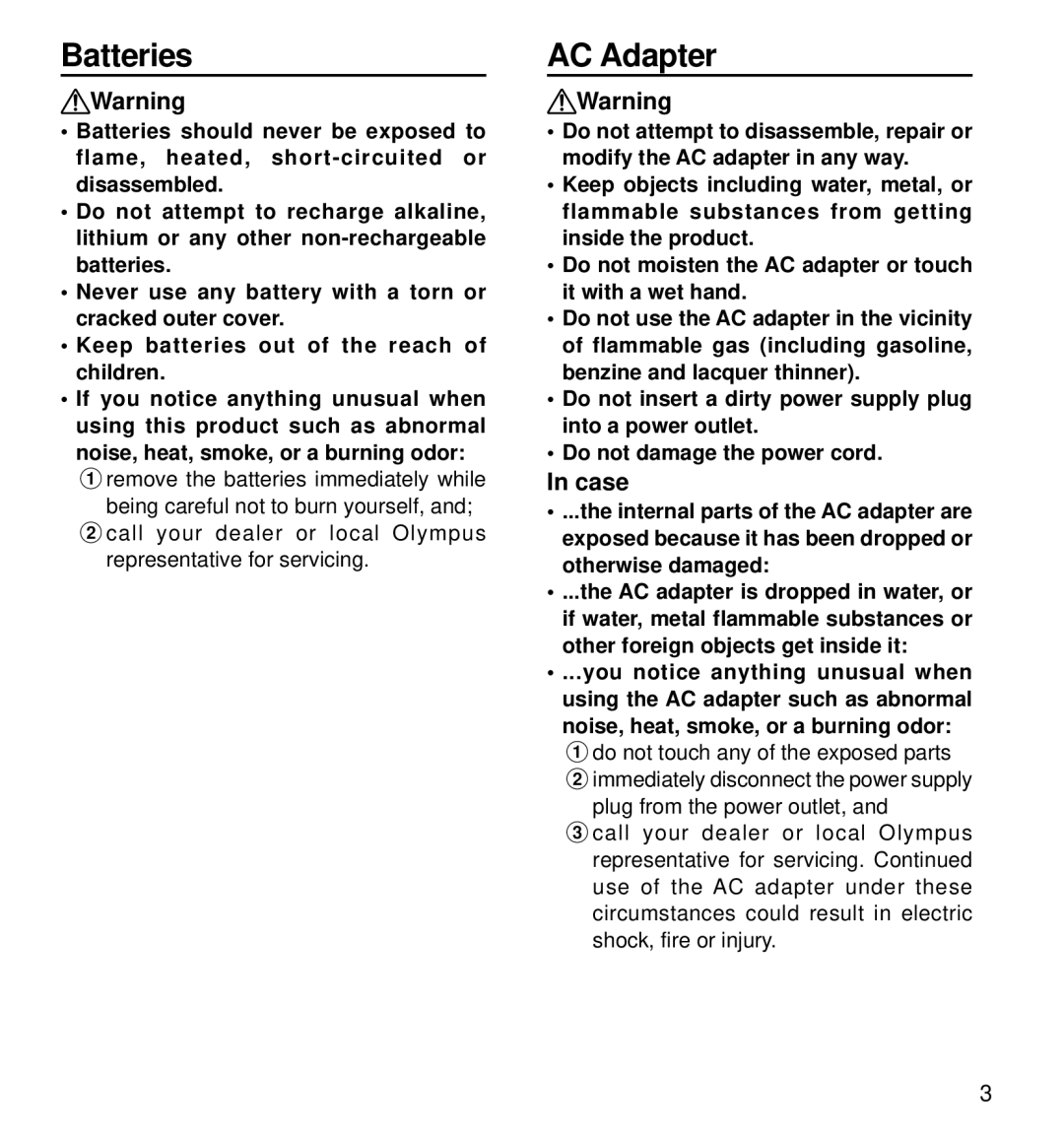 Olympus DS-320 manual Batteries, AC Adapter, Case 